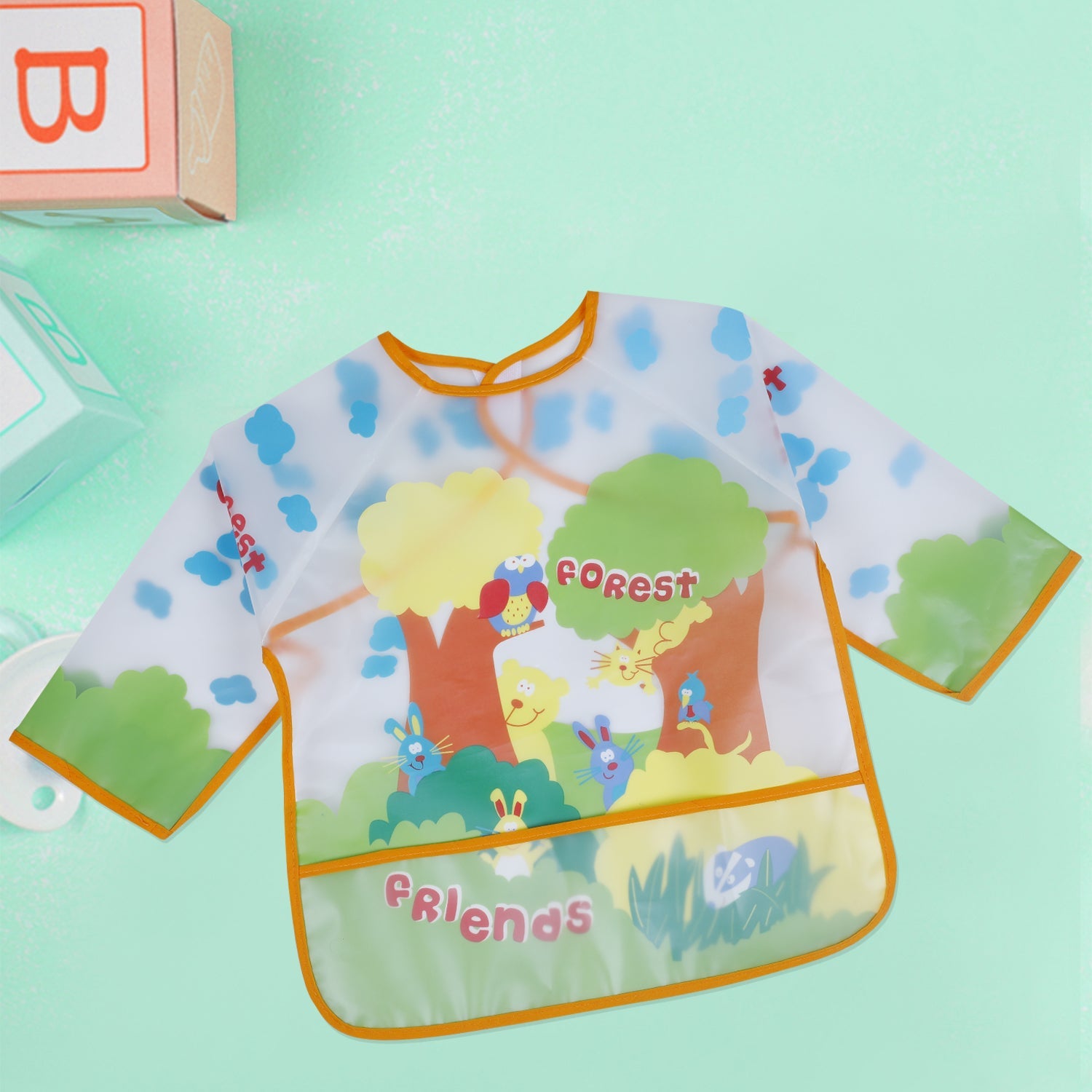 Baby Moo Forest Friends Long Sleeves Waterproof Wear Me Bib - Green - Baby Moo