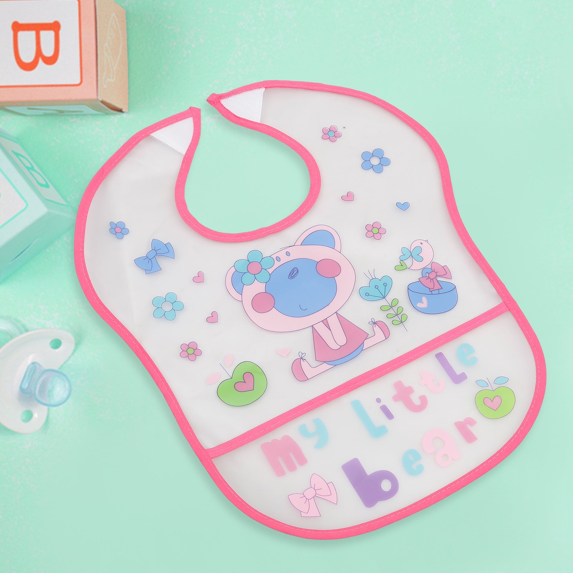 Crumb Catcher Waterproof Feeding Bib My Little Bear Pink - Baby Moo