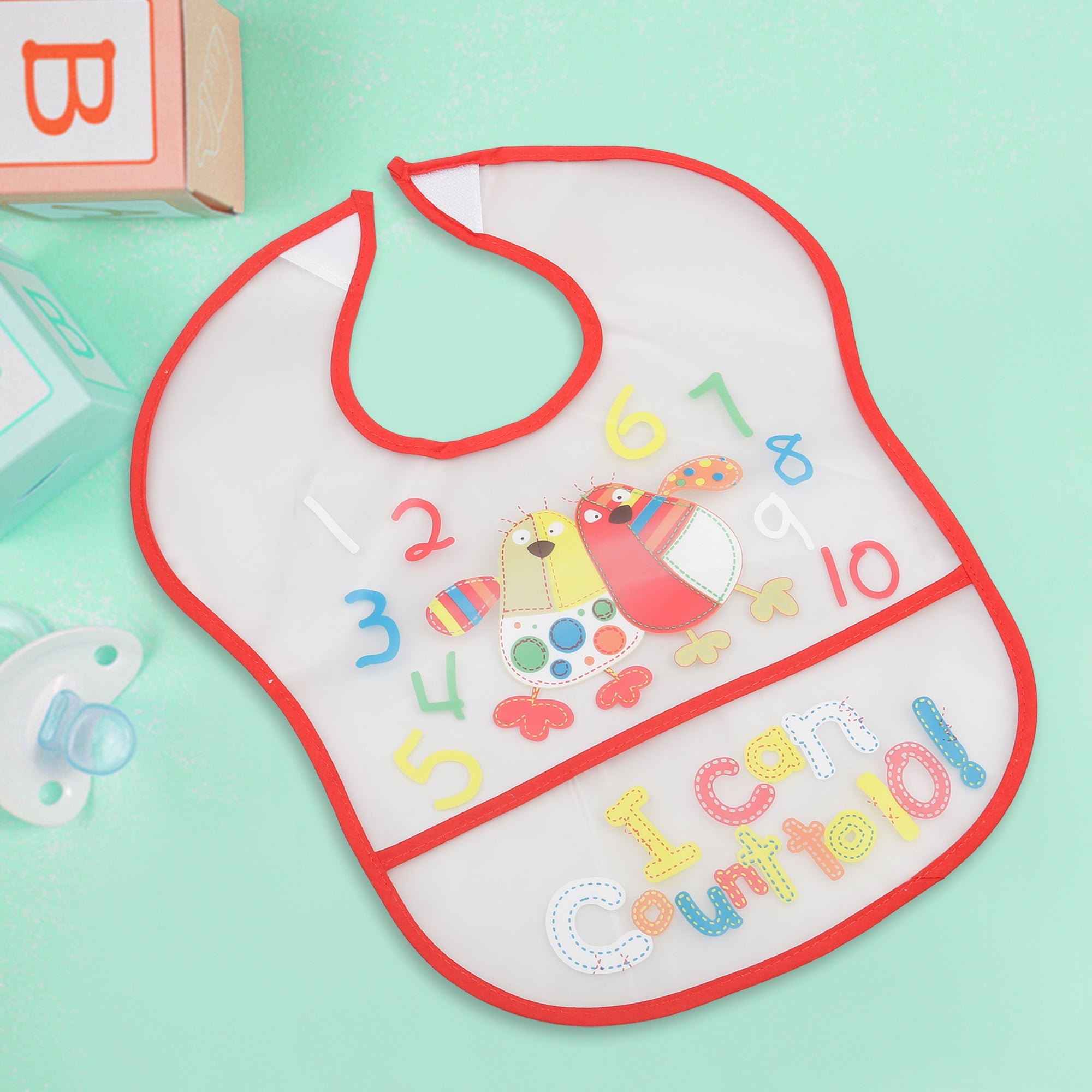 Crumb Catcher Waterproof Feeding Bib Counting Numbers Red - Baby Moo