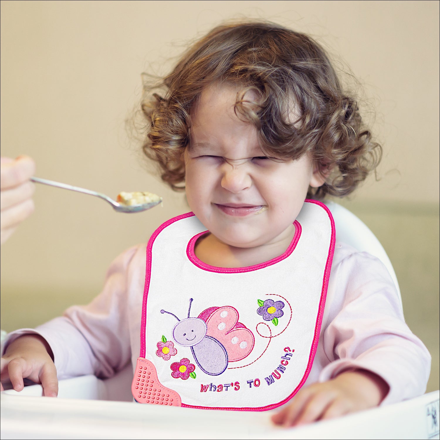 Happy Butterfly Pink Teether Bib - Baby Moo