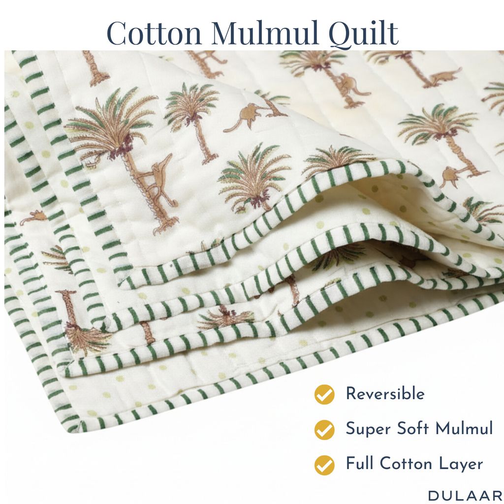 Reversible Mulmul Quilt | Hand-Block Printed