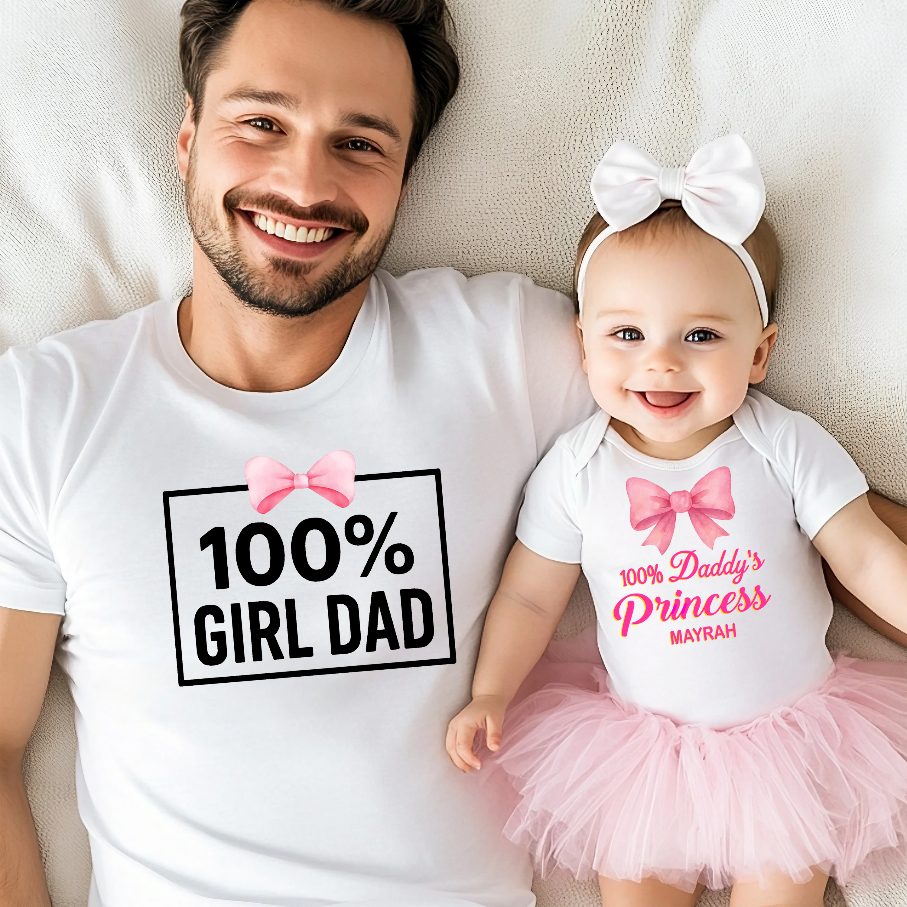 100% Girl Dad + Daddy's Princess With Name White Combo