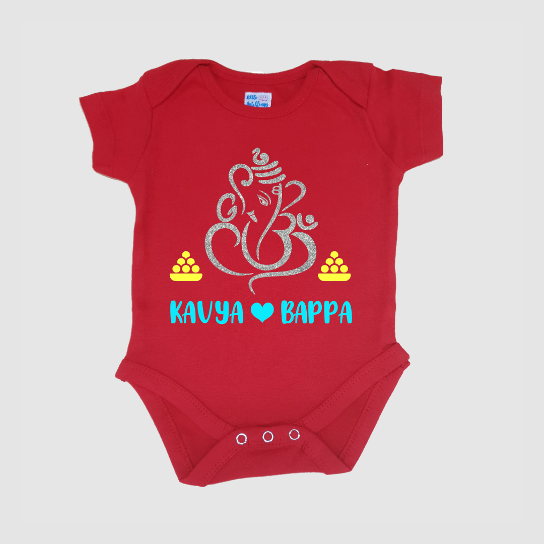 Personalized Love Bappa Red Onesie / Tshirt / Full Romper
