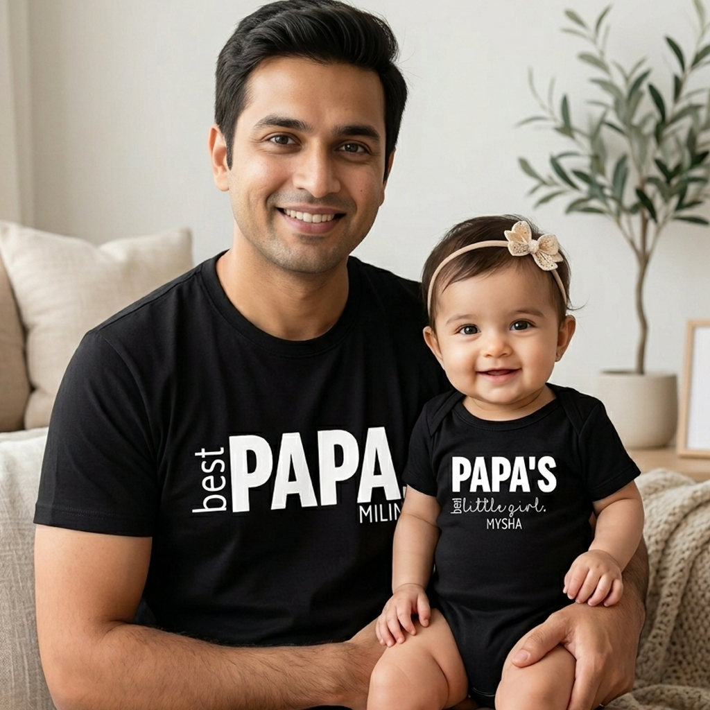 The Father's Day Combo - Best Papa + Papa's Best Little Girl Black Combo
