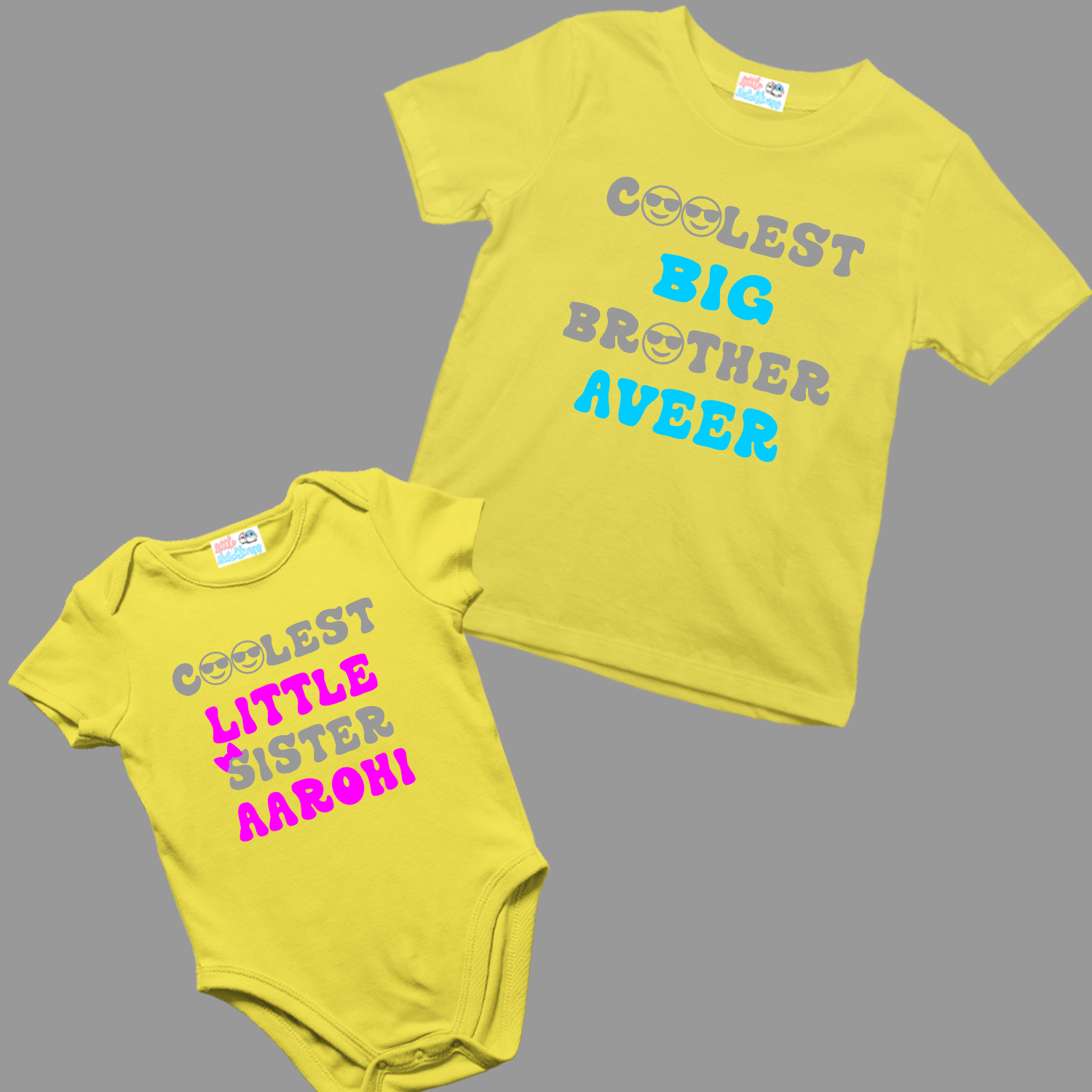 Cootest Big/Little Brother/Sister Personalised Yellow Onesie / Tshirt