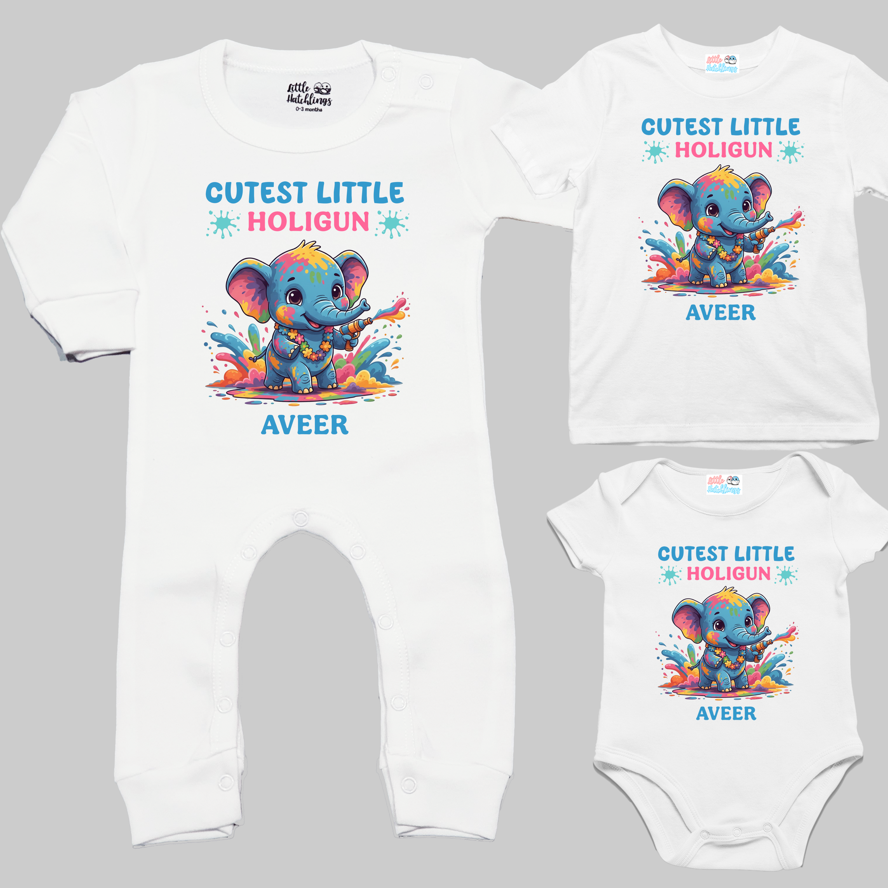 Cutest Little Holigun White (Elephant) Onesie/ Full Romper / Tshirt