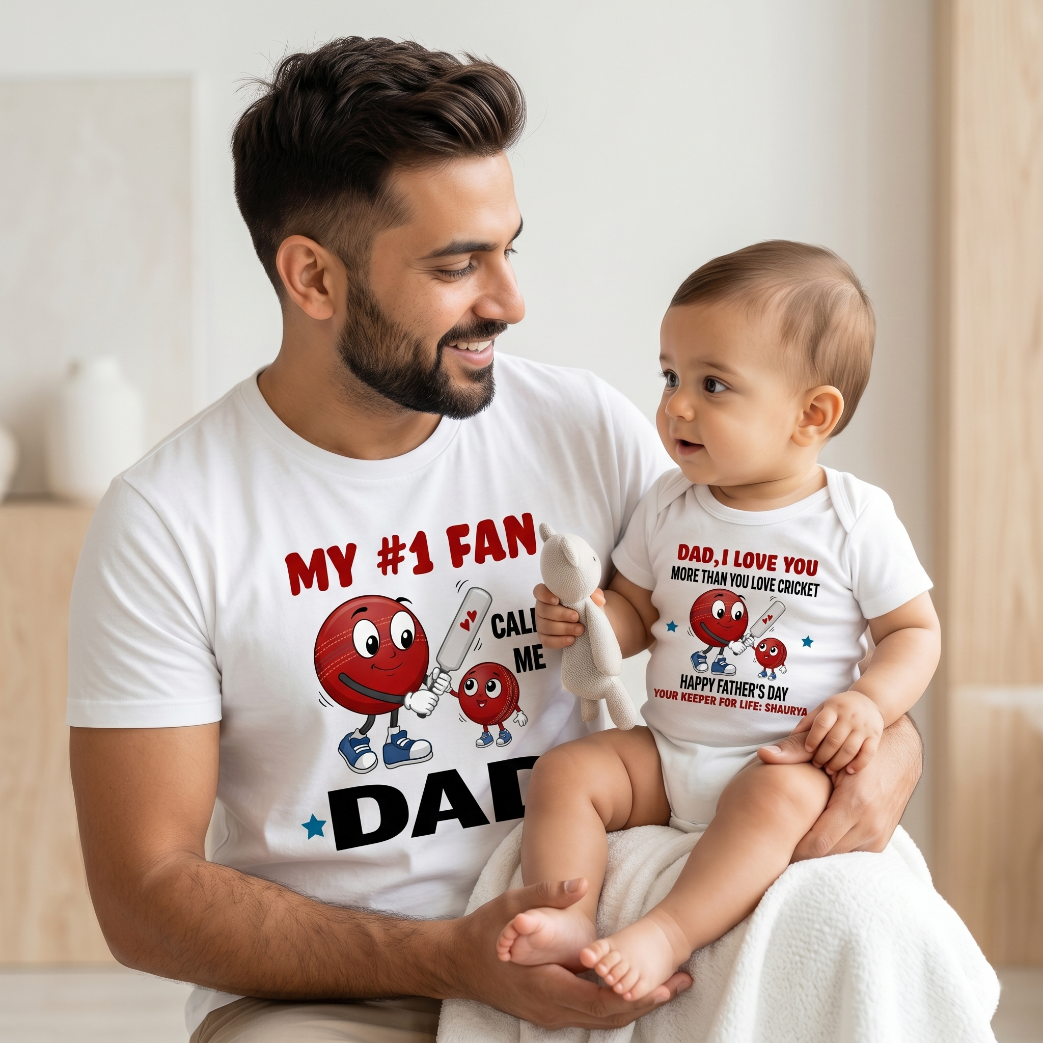 The Fathers Day Combo - Dad I Love You -Father's Day Cricket White Combo