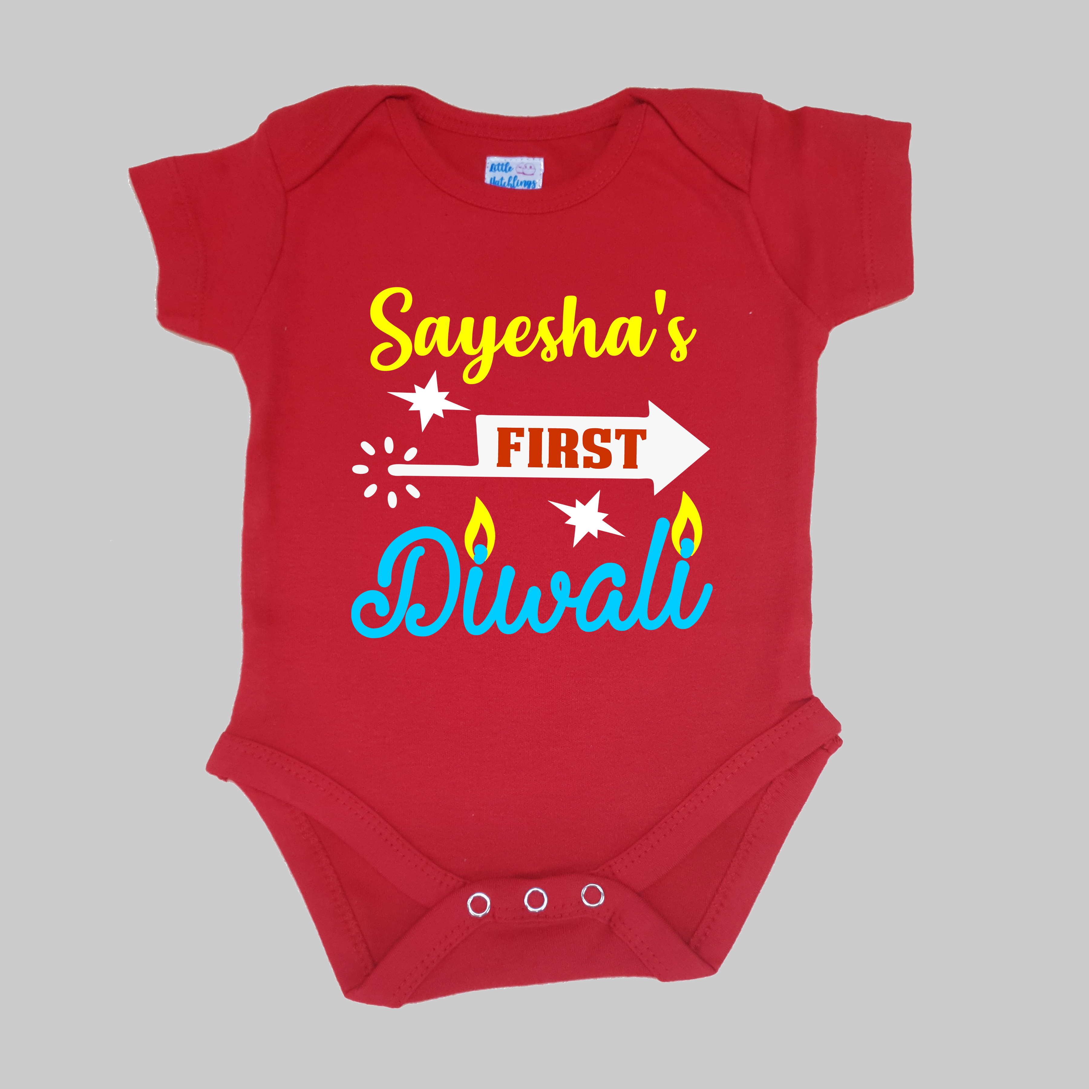 Personalized First Diwali Rocket Red Onesie/Full Romper/Tshirt