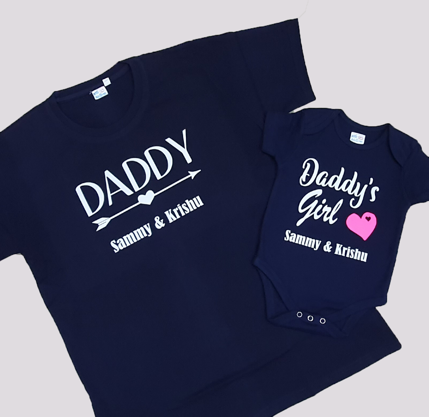 Daddy's Girl Personalised Navy Blue Onesie Tshirt Combo - Onesie + Adult T-shirt