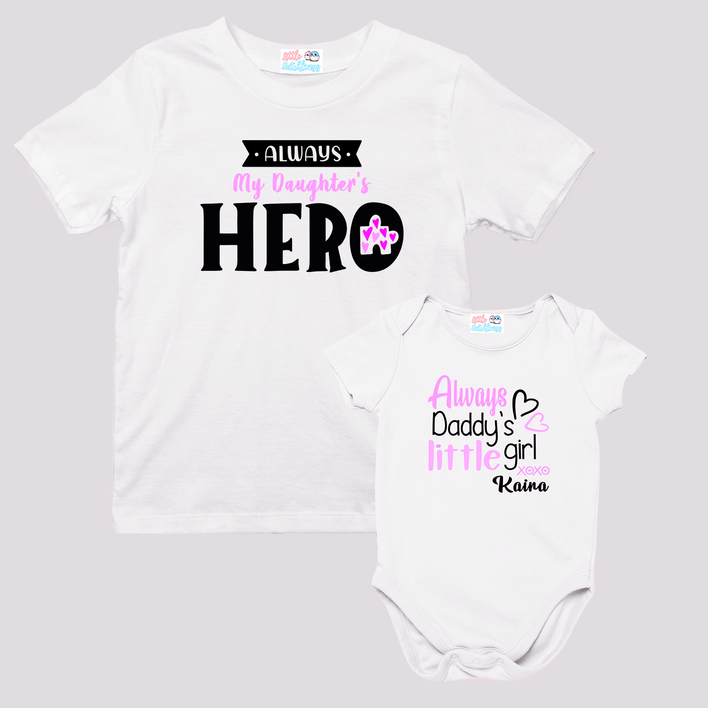 Daddy's Little Girl - Daughters Hero White Combo - Adult Tshirt + Kids Tshirt