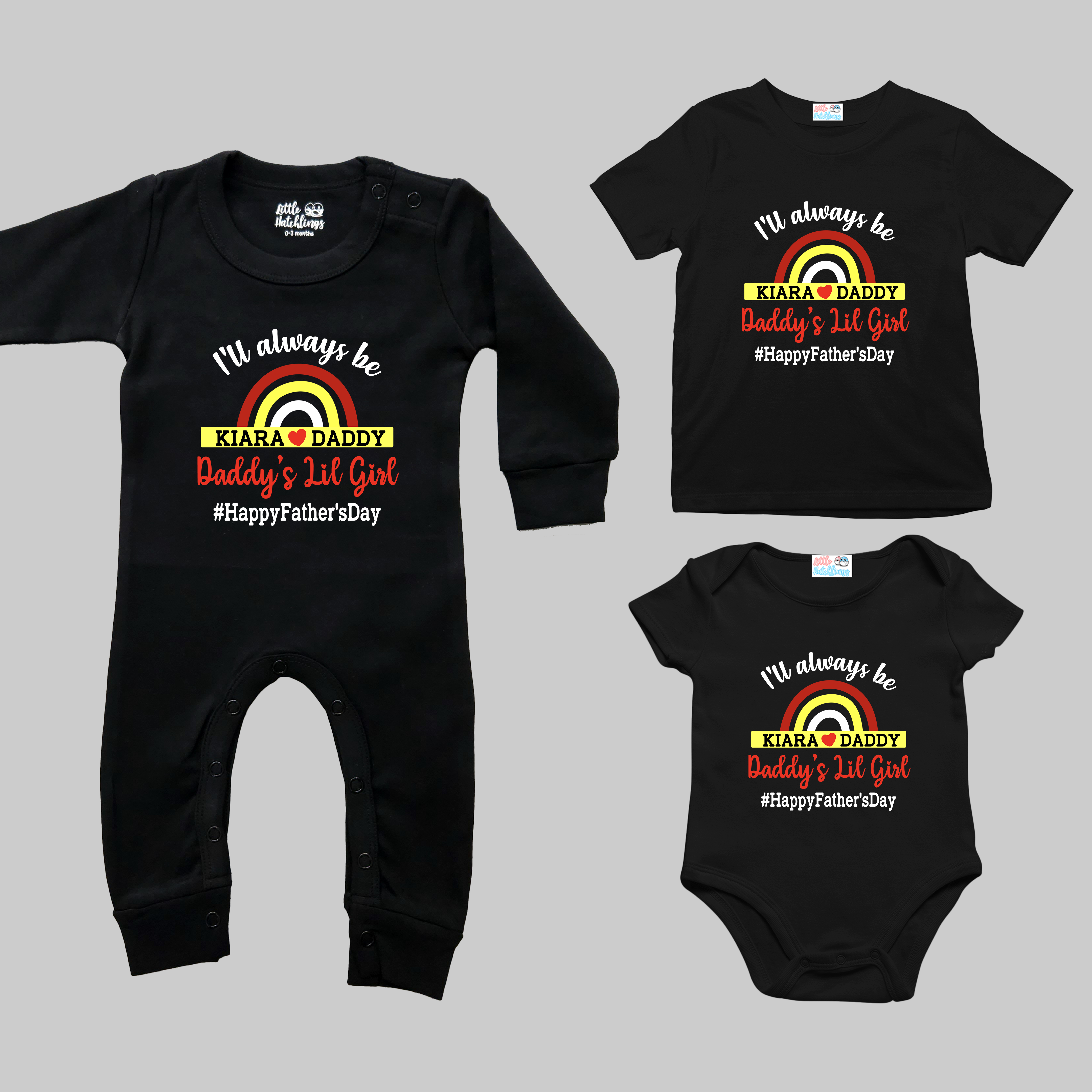 Daddy's Lil Girl Rainbow Father's Day Black Onesie / Romper / Tshirt