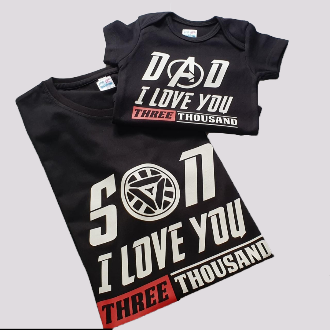 Love You 3000 Dad & Son Black Combo - Adult Tshirt + Full Romper