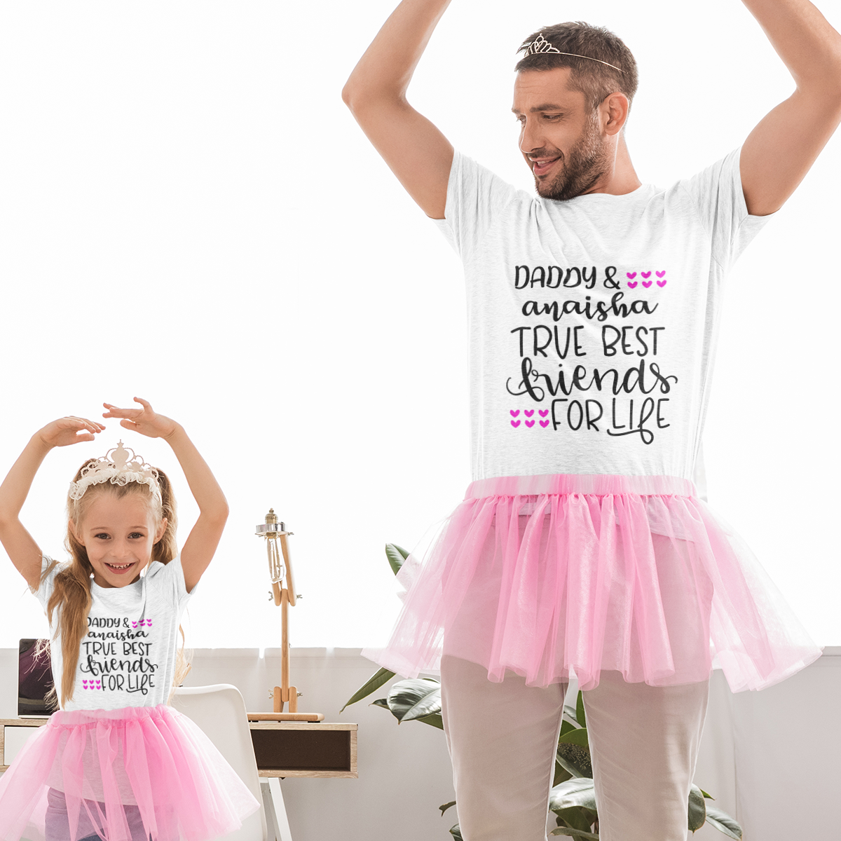 Daddy Daughter True Best Friends White Combo - Adult Tshirt + Kids Tshirt