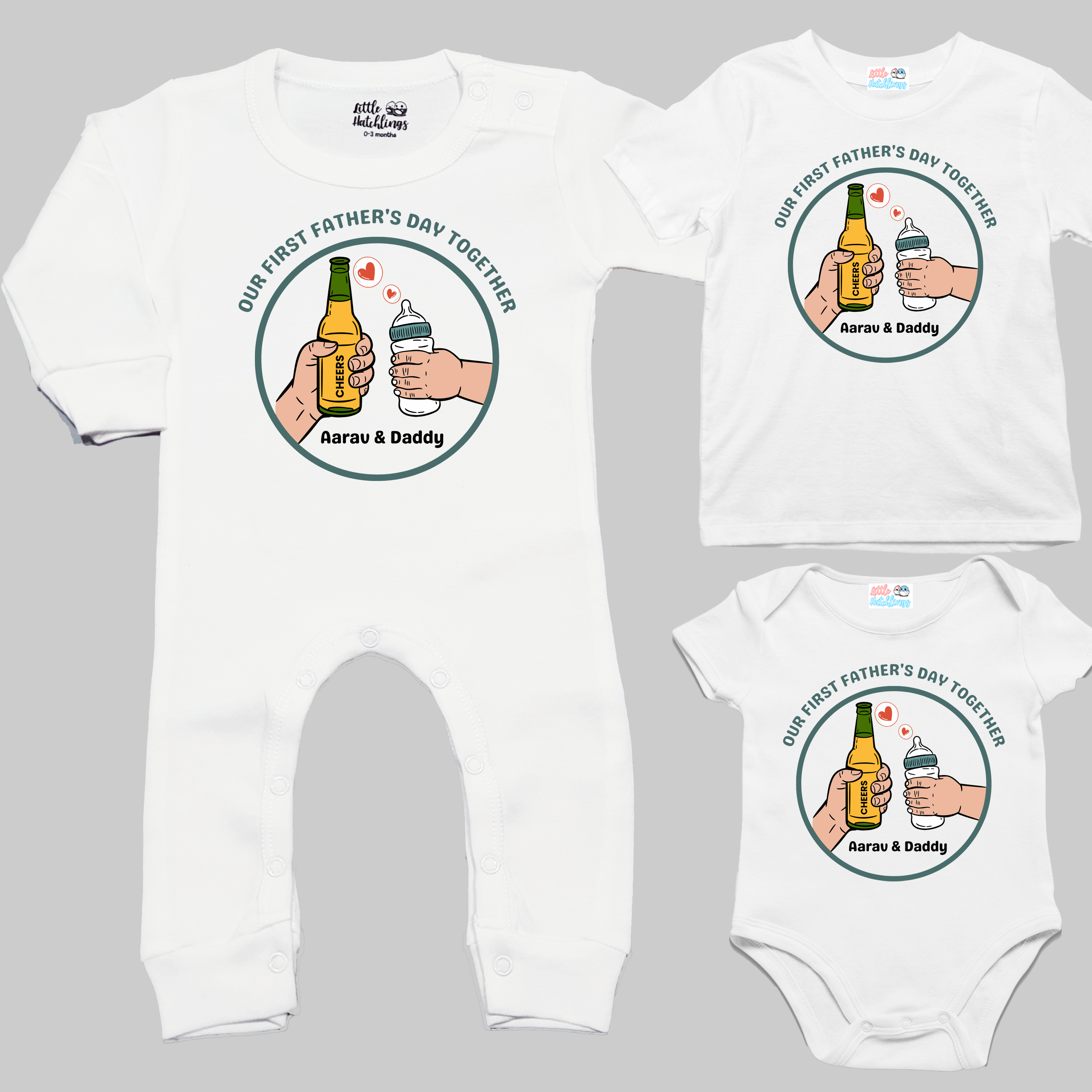 Our First Father's Day With Name (Beer & Milk Bottle) White Combo