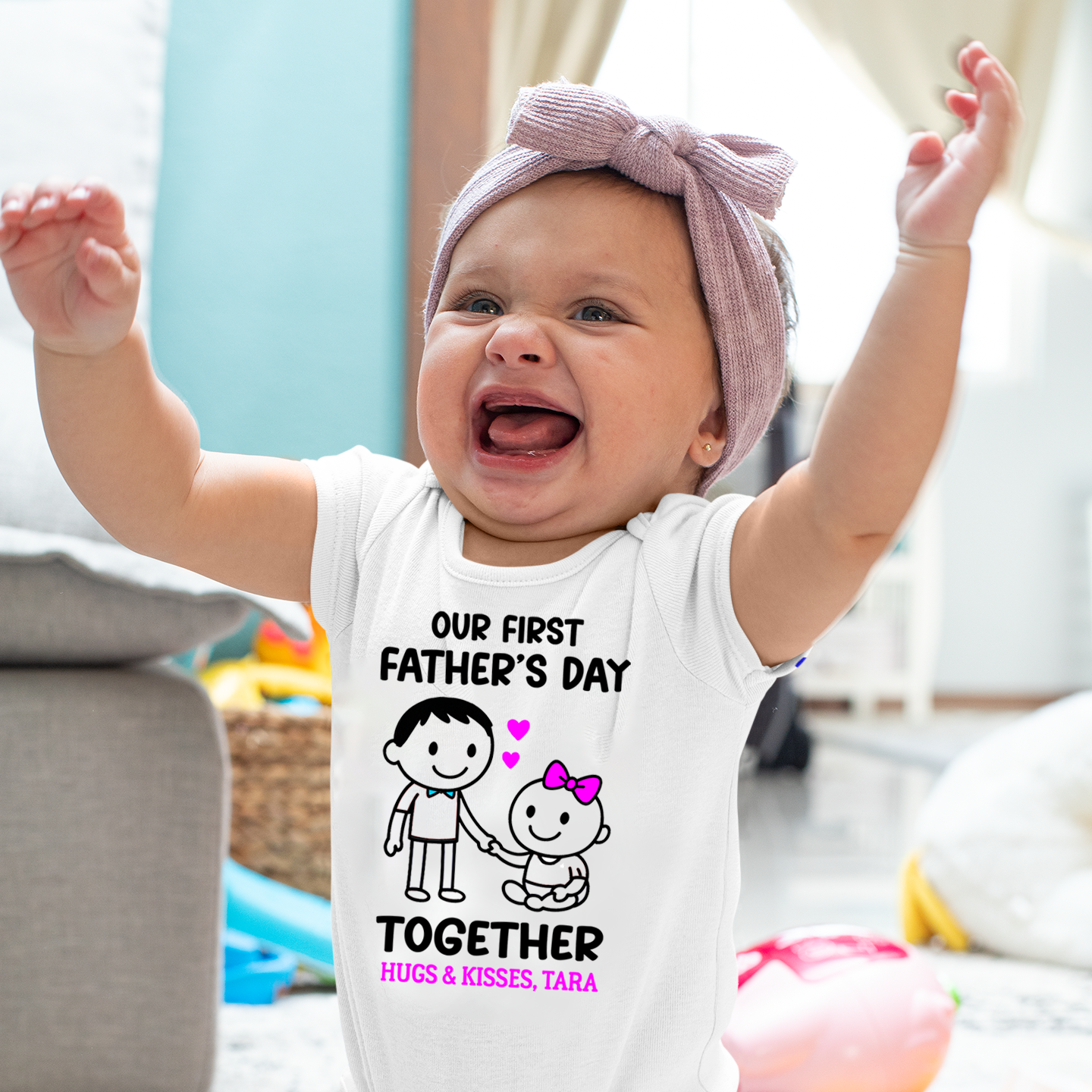 First Father's Day Stick Figures (Girl) With Name White