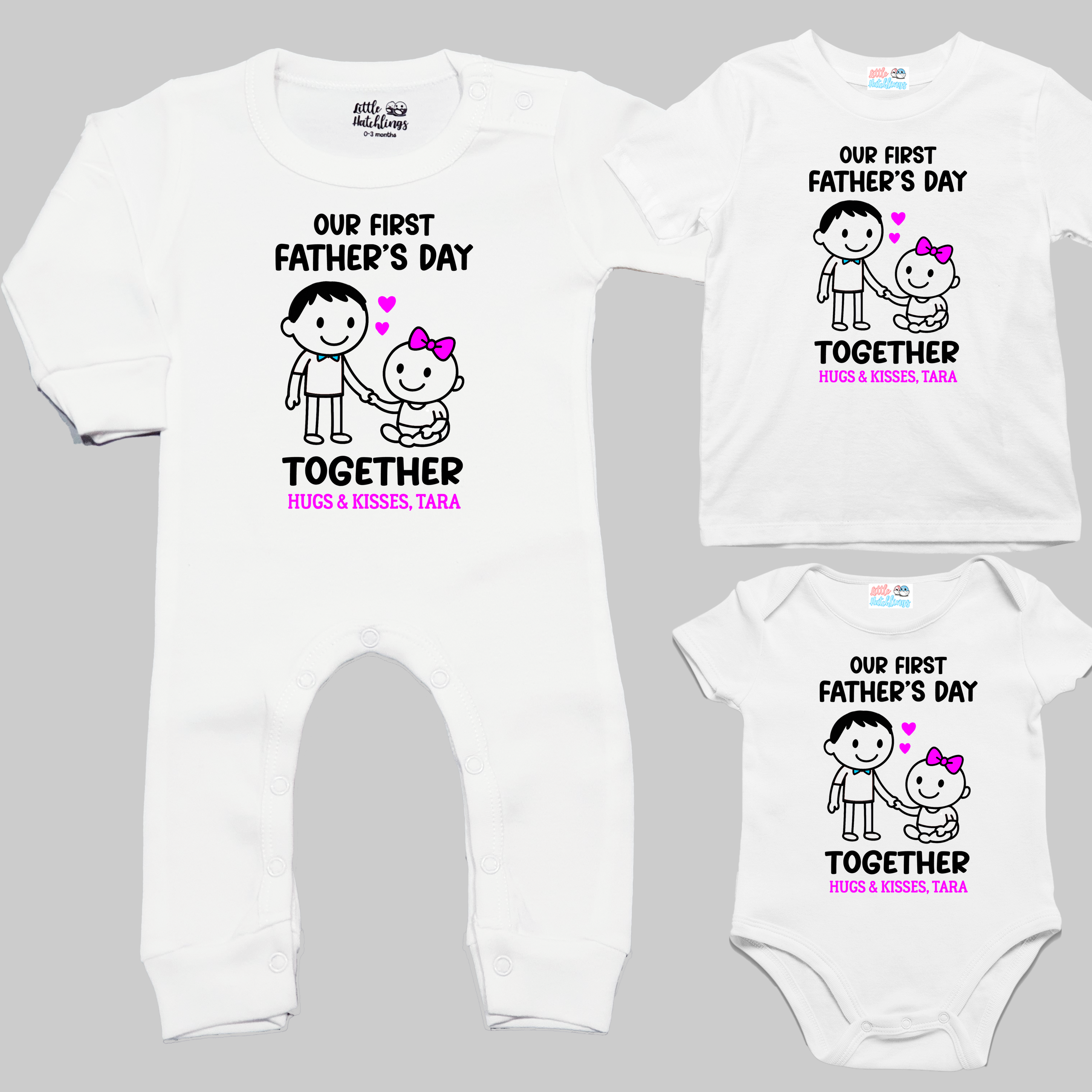 First Father's Day Stick Figures (Girl) With Name White