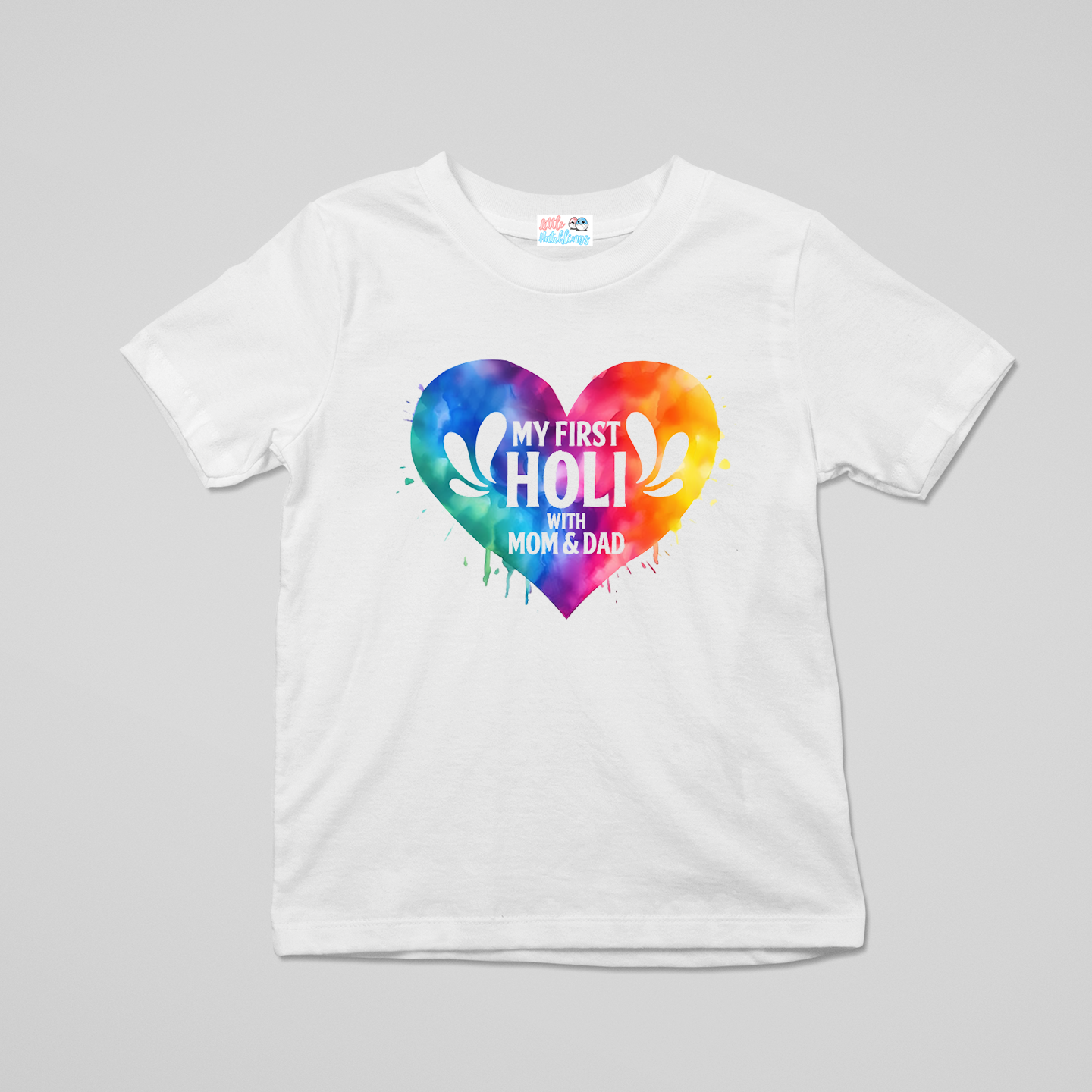 First Holi Colour Burst Heart with Mom and Dad White Tshirt  / Onesie / Romper