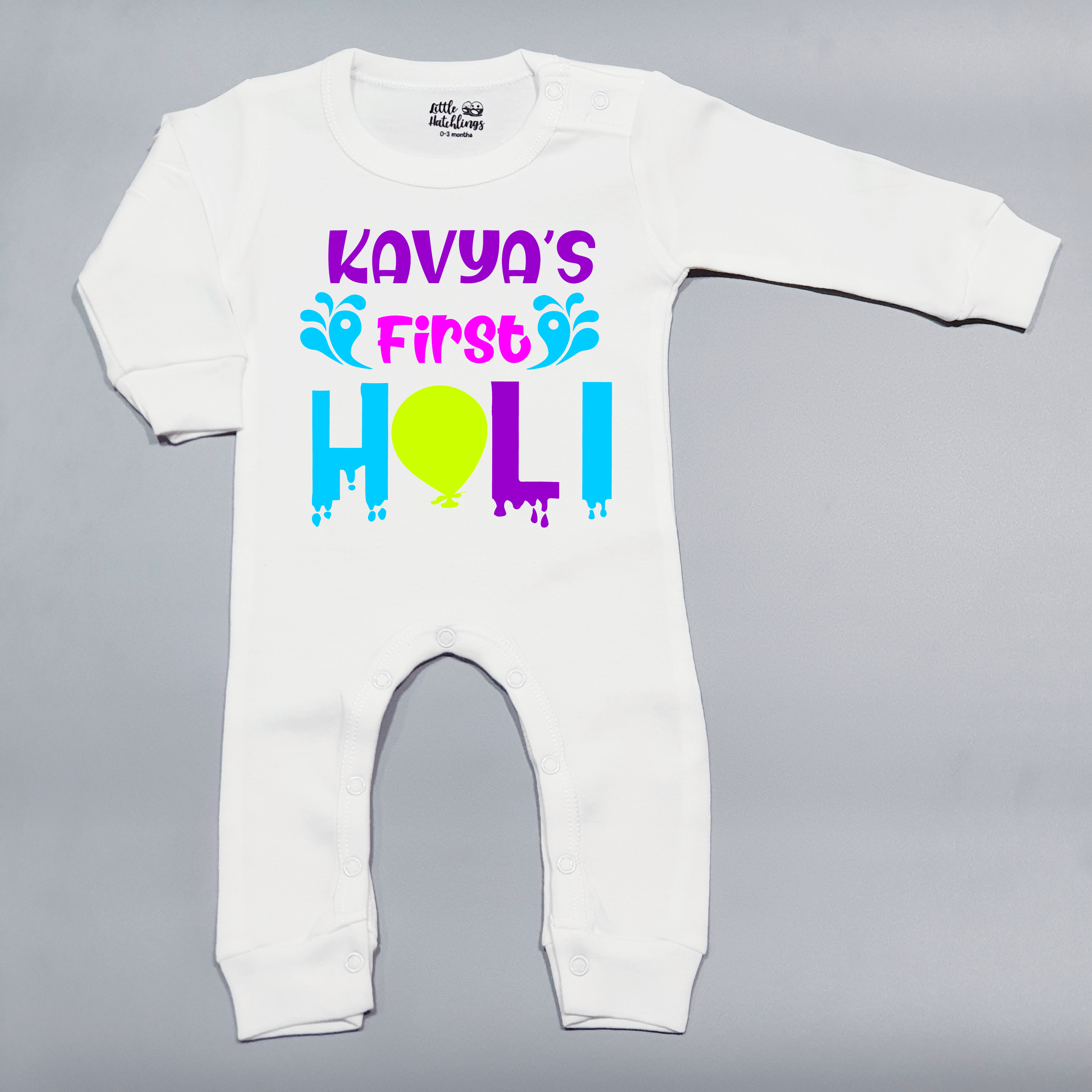 My First Holi Personalised White Onesie / Romper / Tshirt (Mirror Droplets)