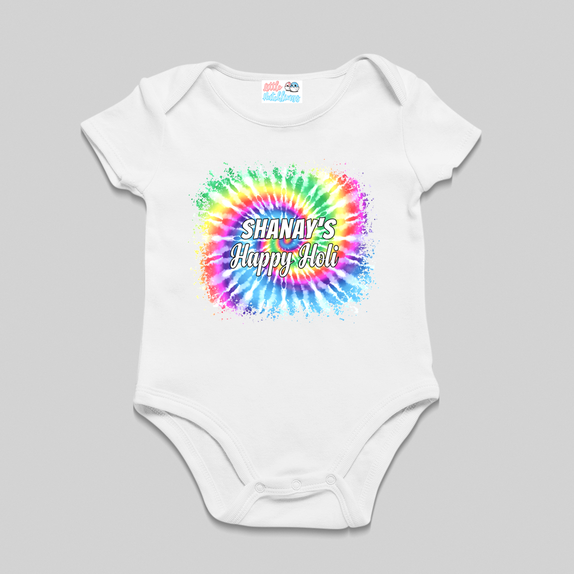 Happy Holi With Name White (Tie Dye)