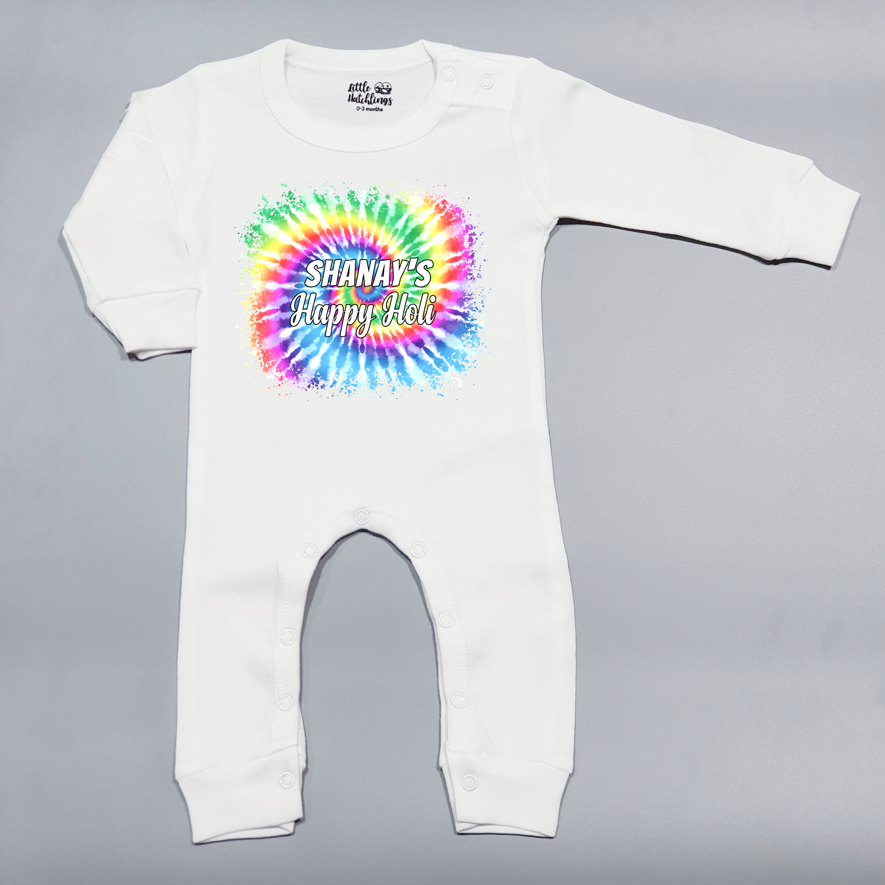 Happy Holi With Name White (Tie Dye)