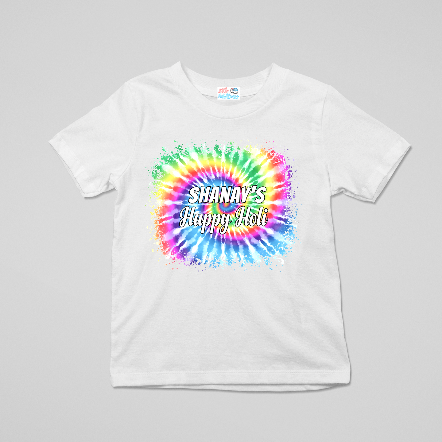 Happy Holi With Name White (Tie Dye)