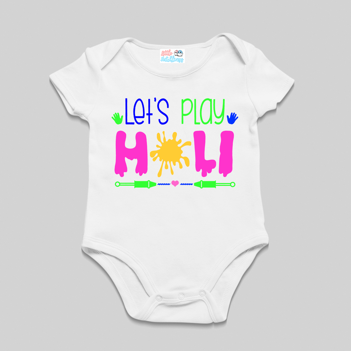 Let's Play Holi OG White Tshirt / Onesie / Romper(Pink)