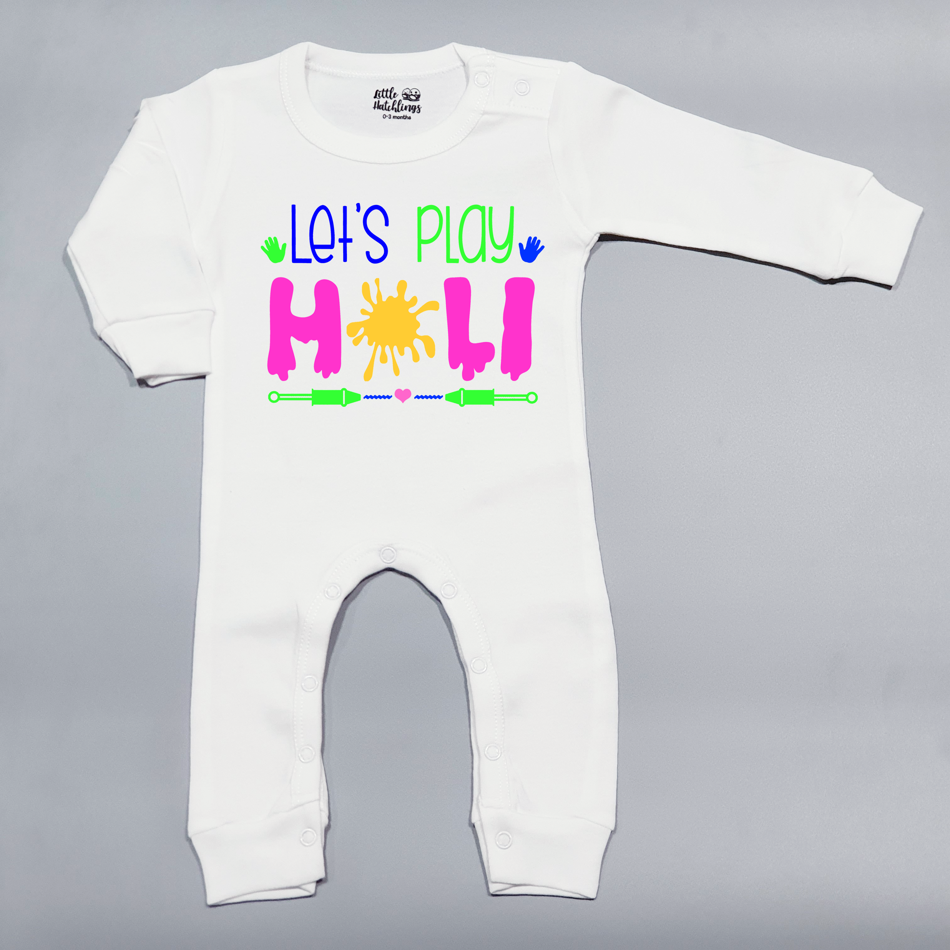 Let's Play Holi OG White Tshirt / Onesie / Romper(Pink)