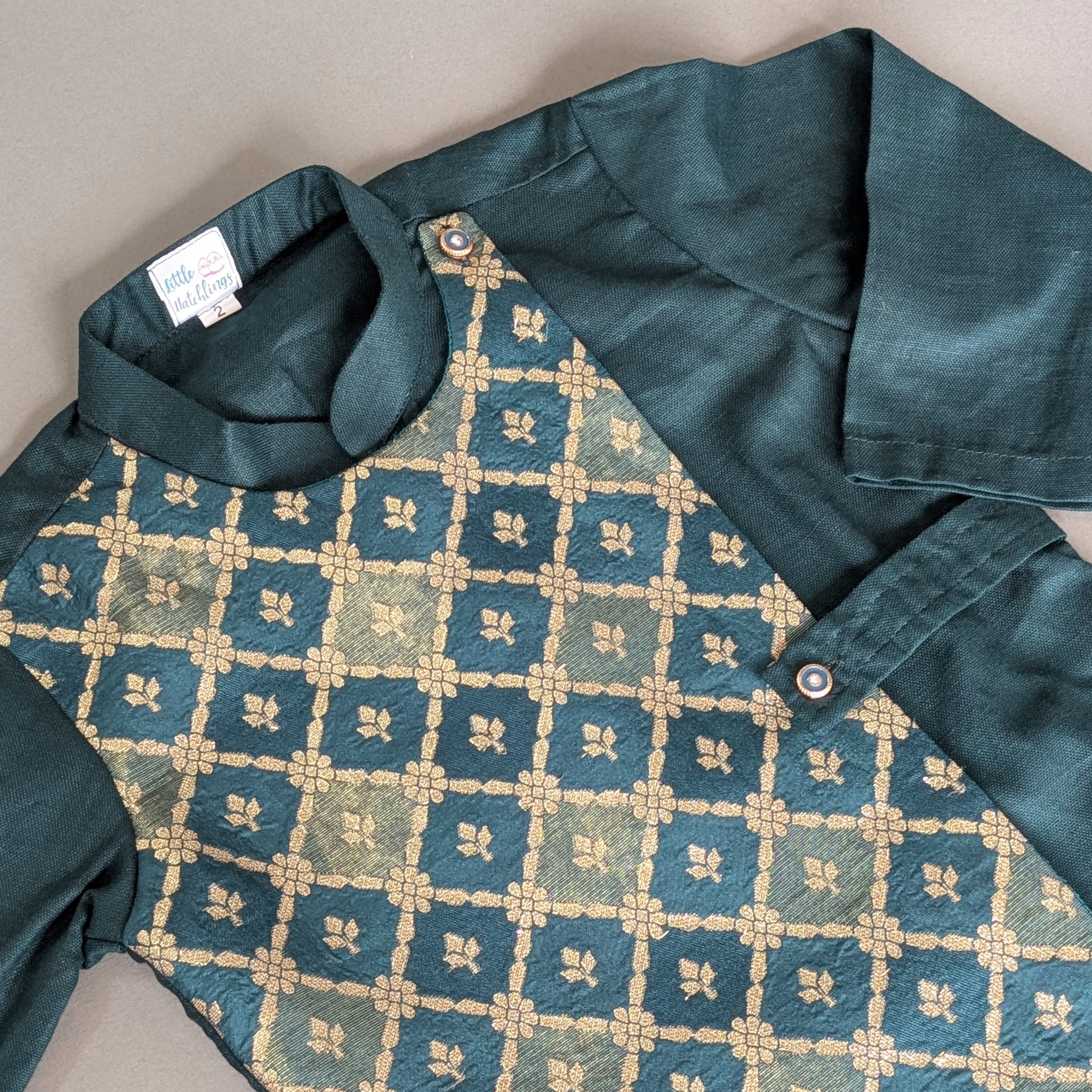 Cotton Linen Kurta Set With Attached Brocade Jacket (3-10 Years)