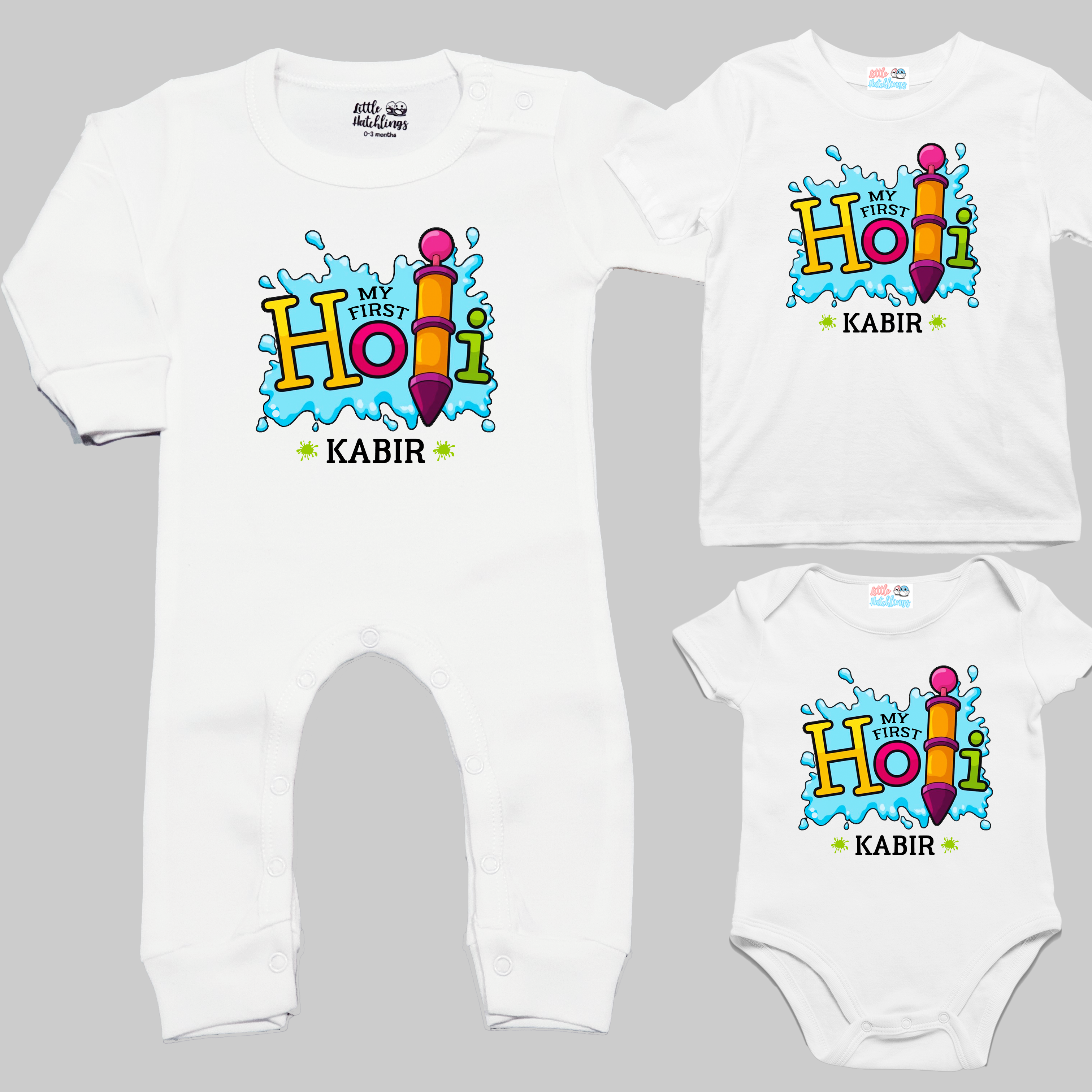 My First Holi White (Big Pichkari) Onesie/ Full Romper / Tshirt