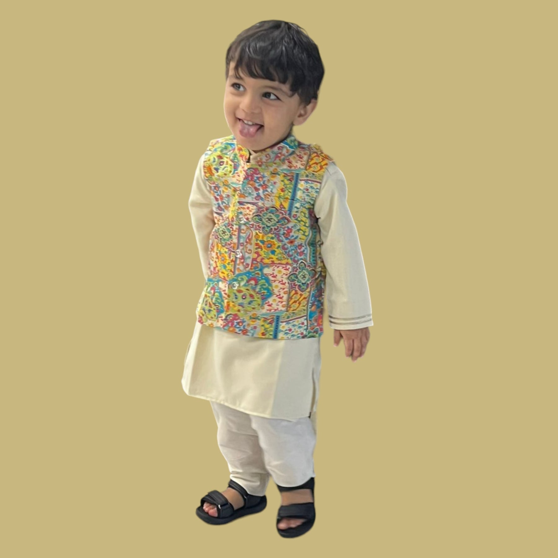 Multi-colour Jacket & Cream Kurta Pyjama Set