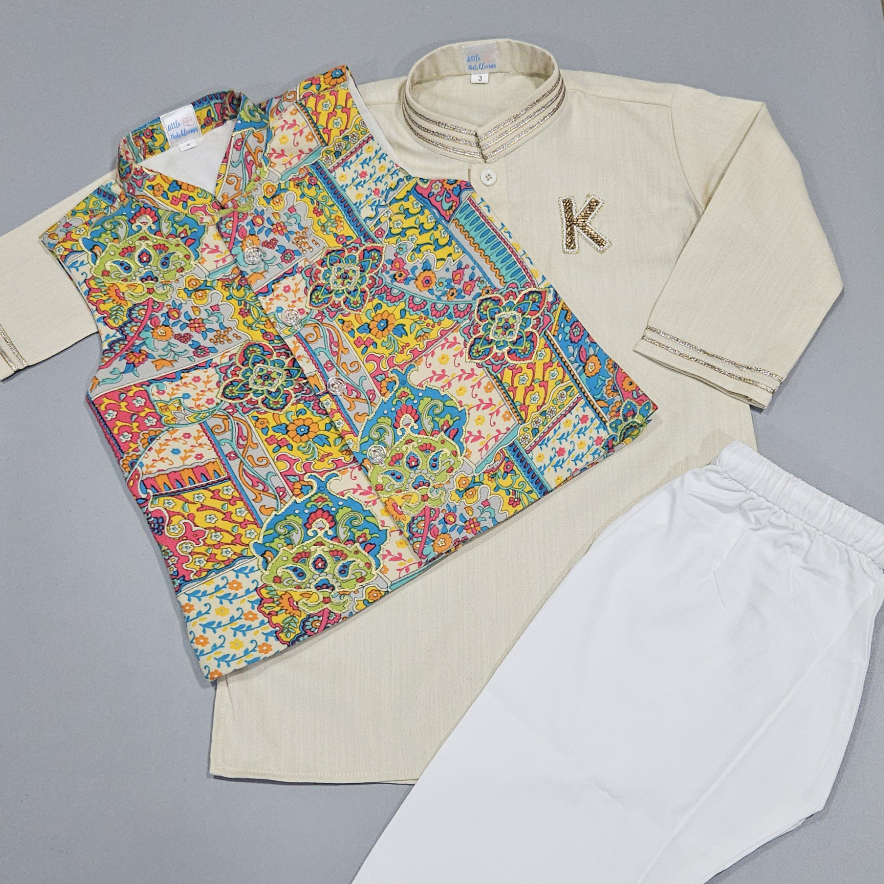 Multi-colour Jacket & Cream Kurta Pyjama Set