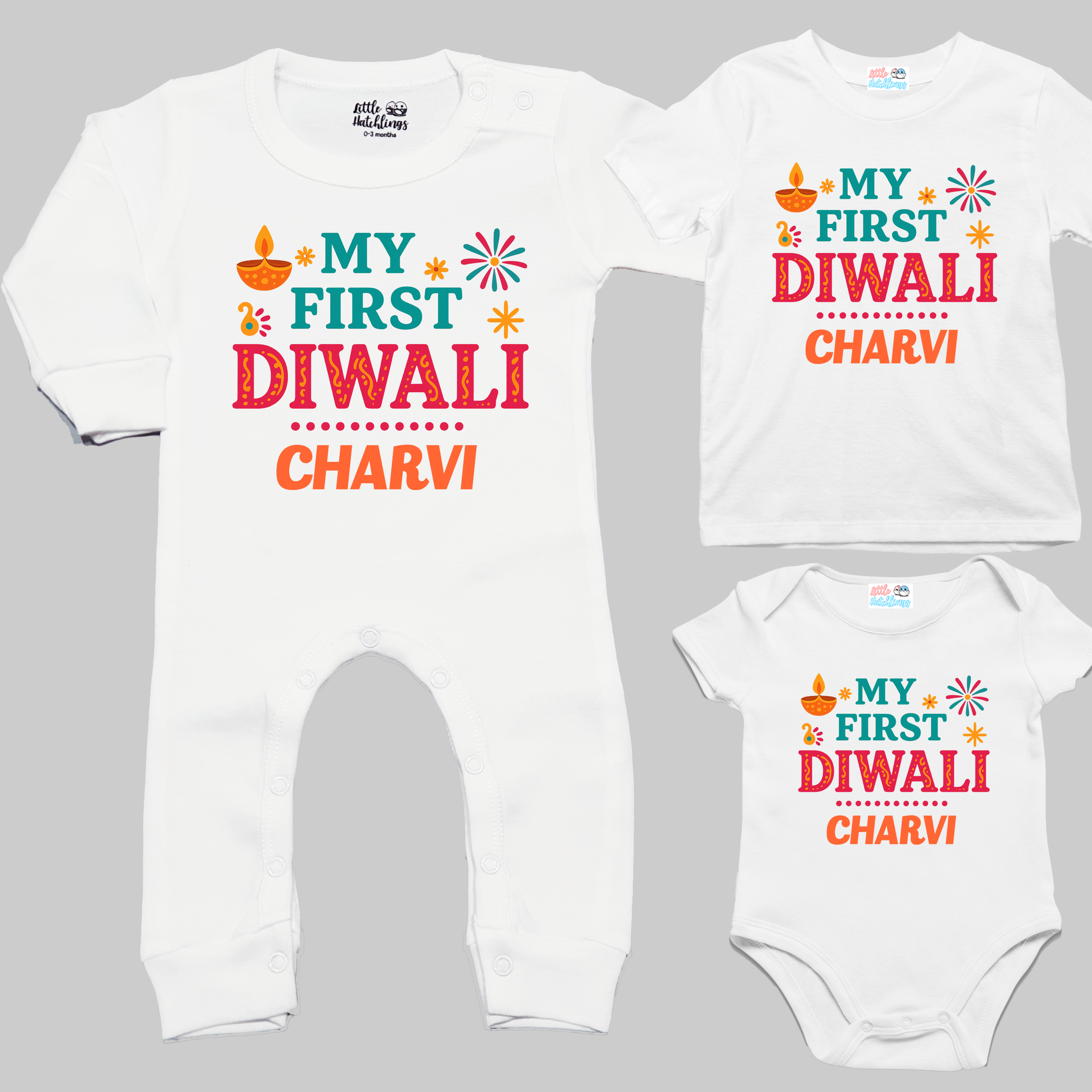 My First Diwali Multi Pattern White