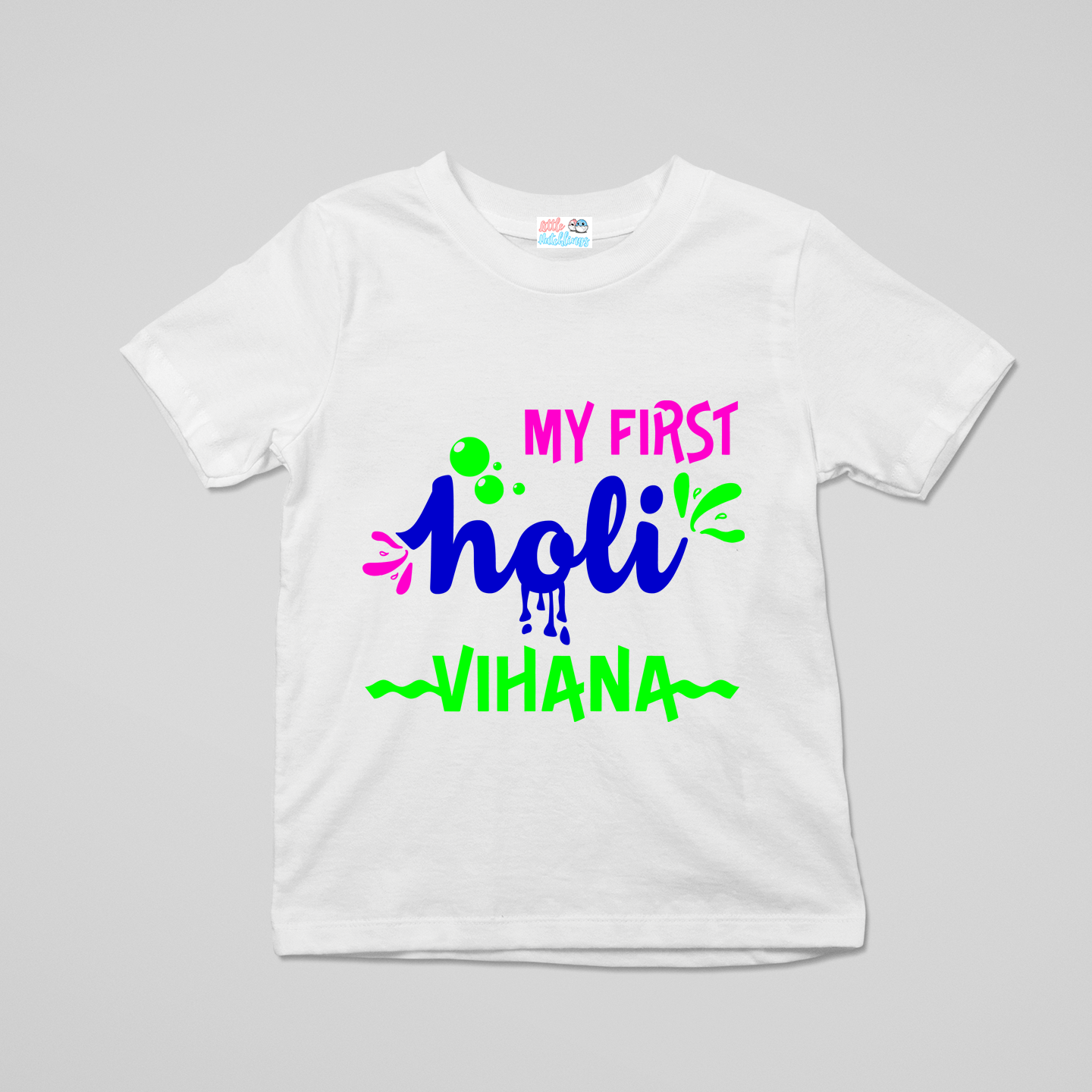 My First Holi Personalised White Onesie / Romper / Tshirt (Waves & Bubbles)