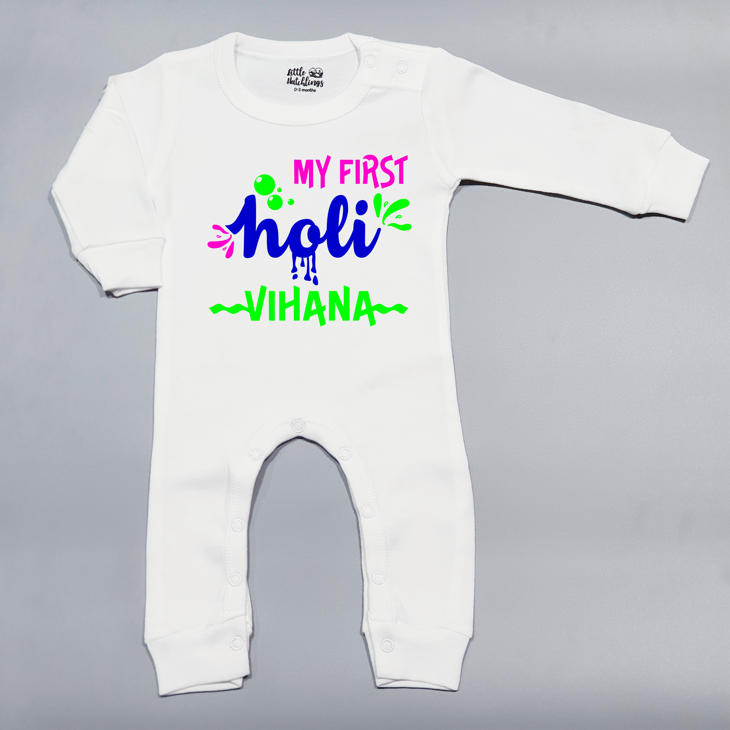 My First Holi Personalised White Onesie / Romper / Tshirt (Waves & Bubbles)