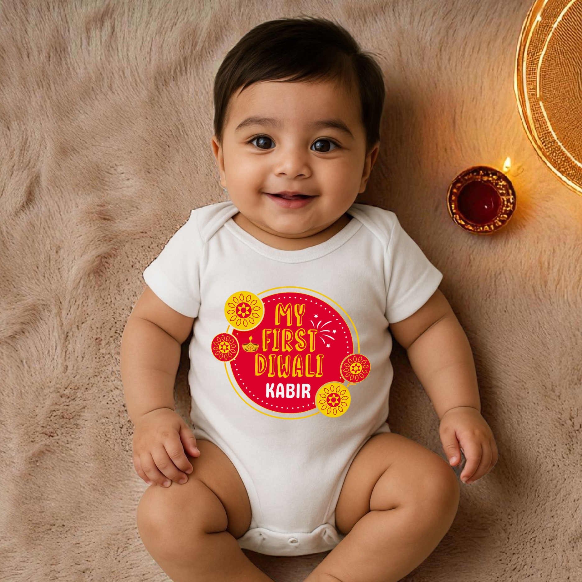 My First Diwali White (Circle with Name)