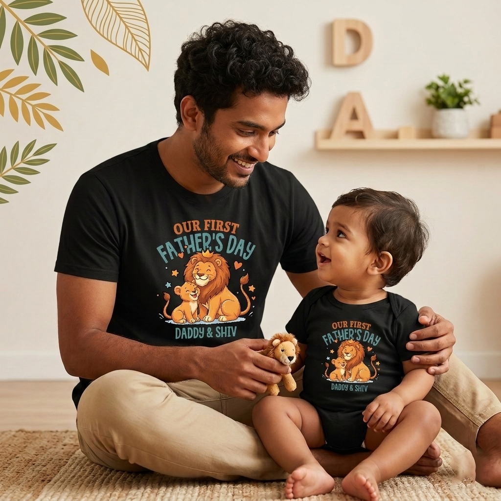 The Father's Day Combo - Our First Father's Day With Name Black (Lion)