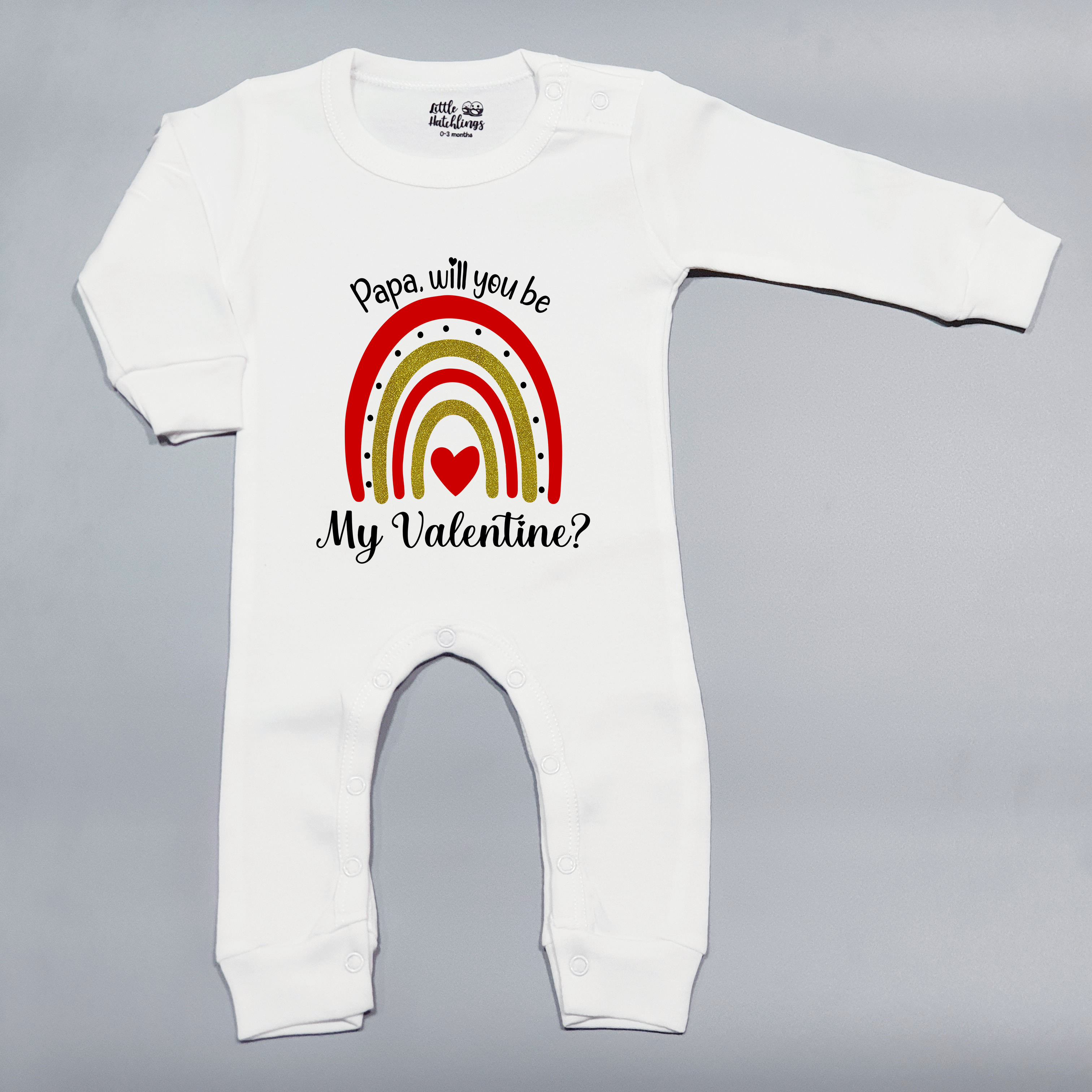 Papa Will You be My Valentine White Onesie / Romper / Tshirt (Rainbow)