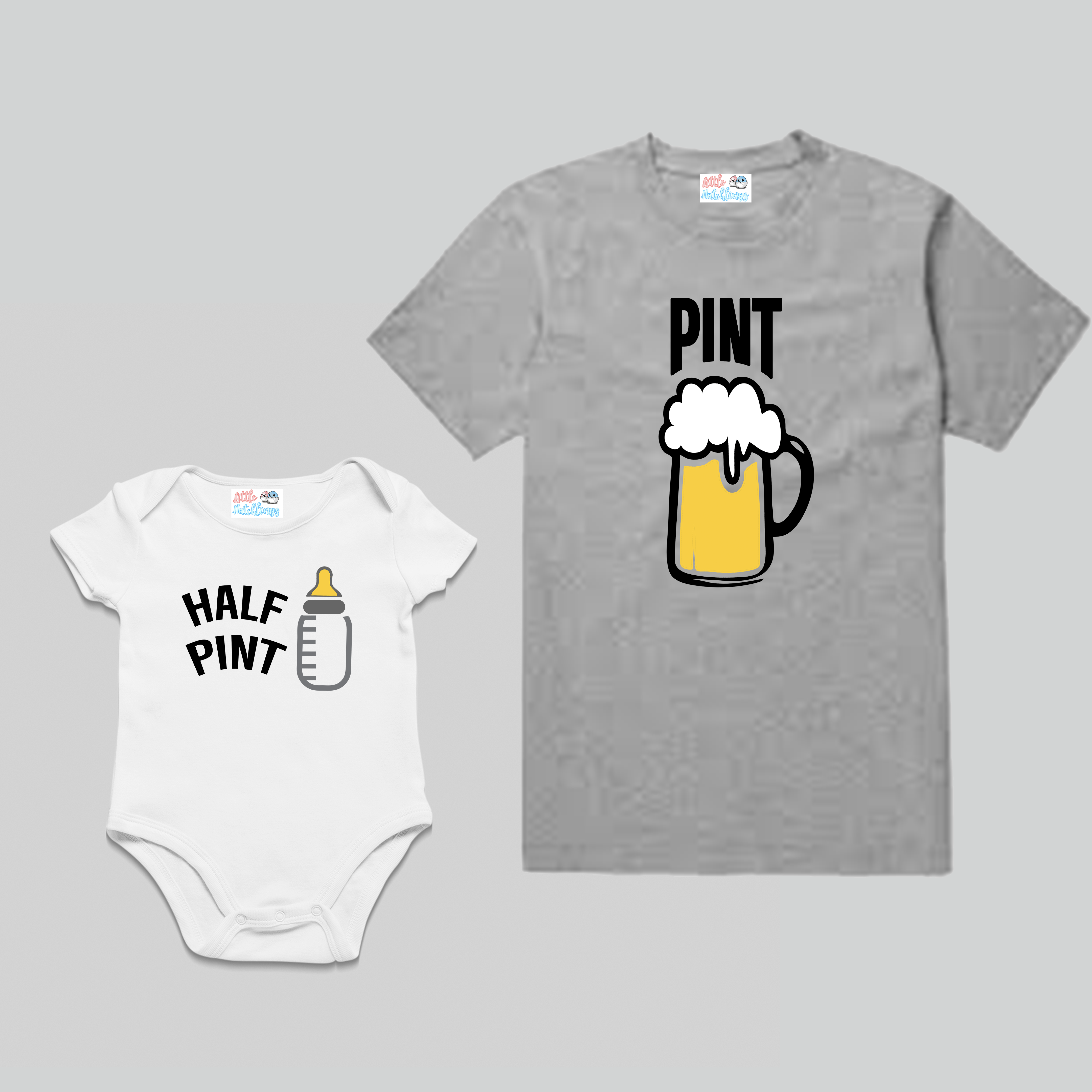 Pint + Half Pint White And Grey Combo (Milk Bottle & Beer Mug)