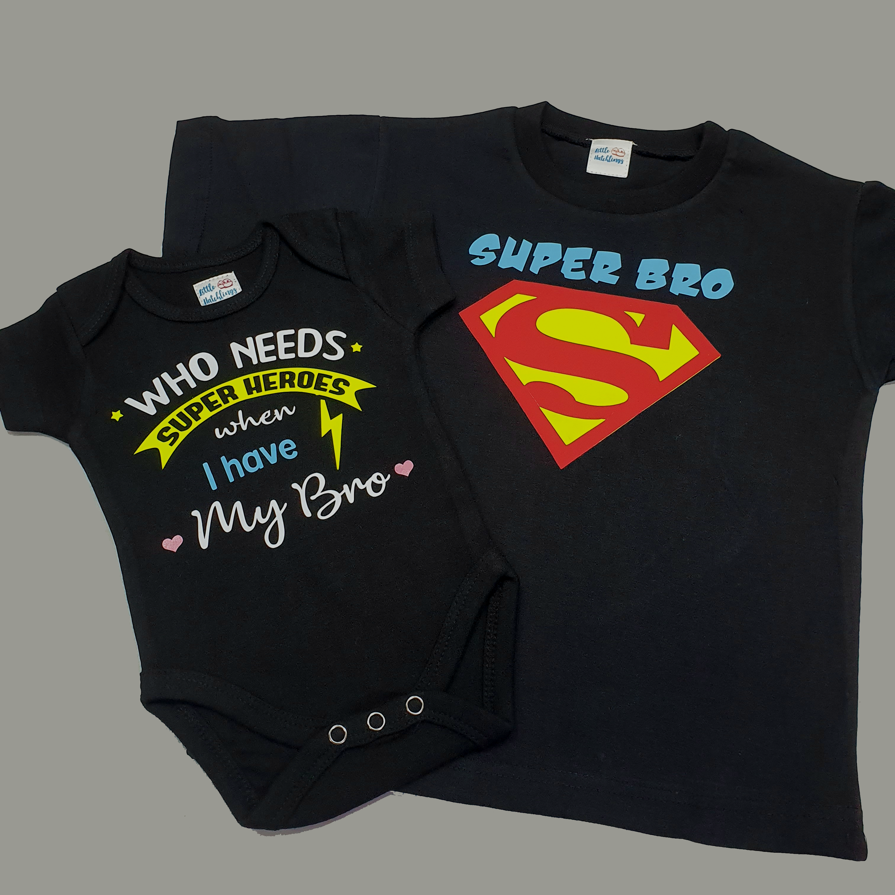 Who Needs Superheroes - Super Bro Black Onesie Tshirt Combo
