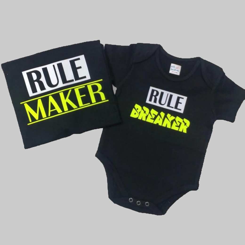 Rule Maker Rule Breaker Black Combo - Onesie + Adult T-shirt