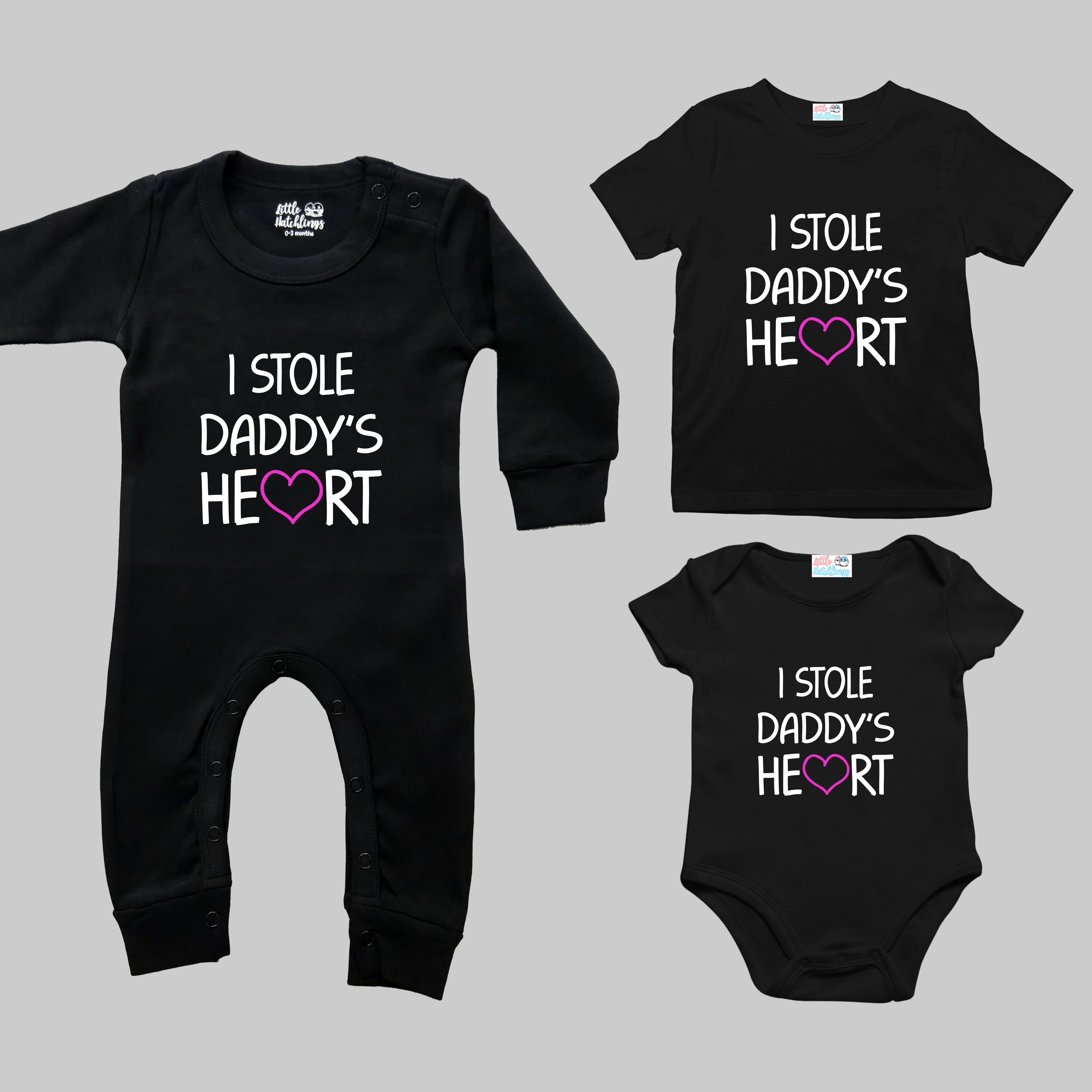 I Stole Daddy's Heart Black Combo - Onesie + Adult T-shirt