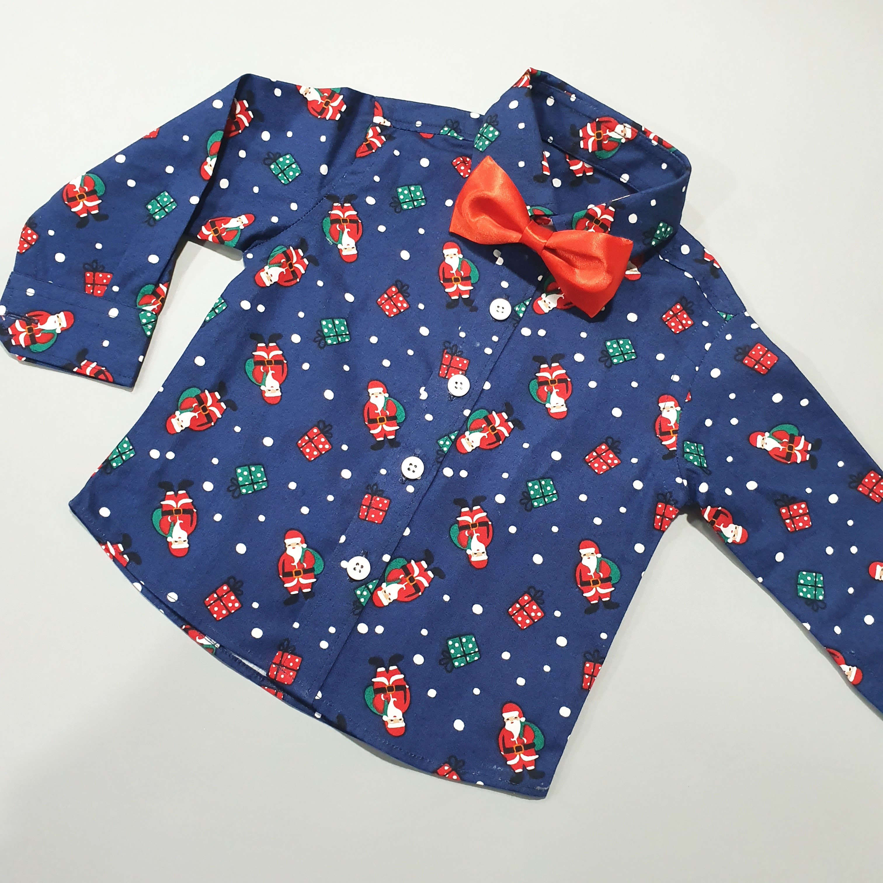 Christmas Blue Shirt with Bow Tie (Santa)