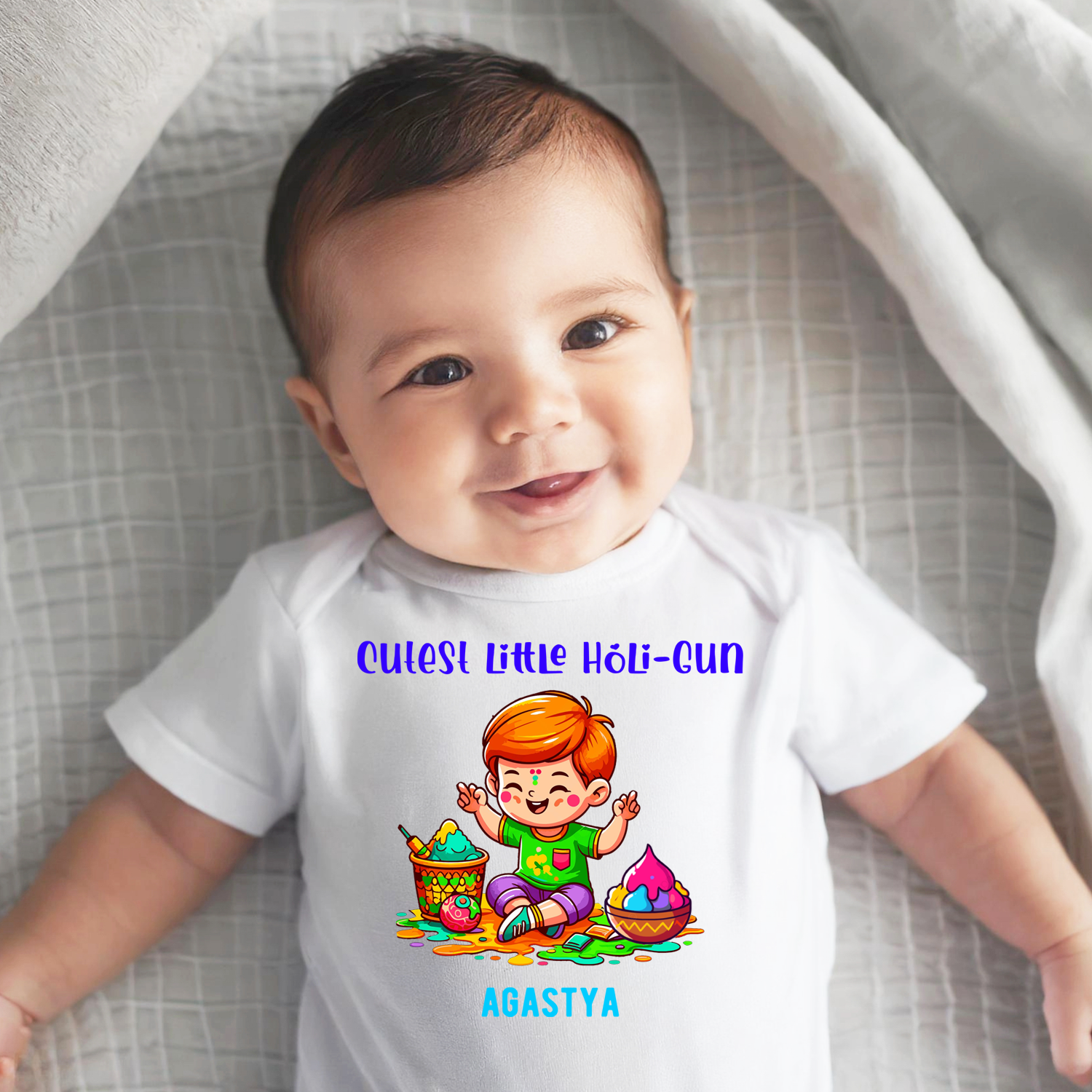 Cutest Little Holi-gun With Name White (Boy)