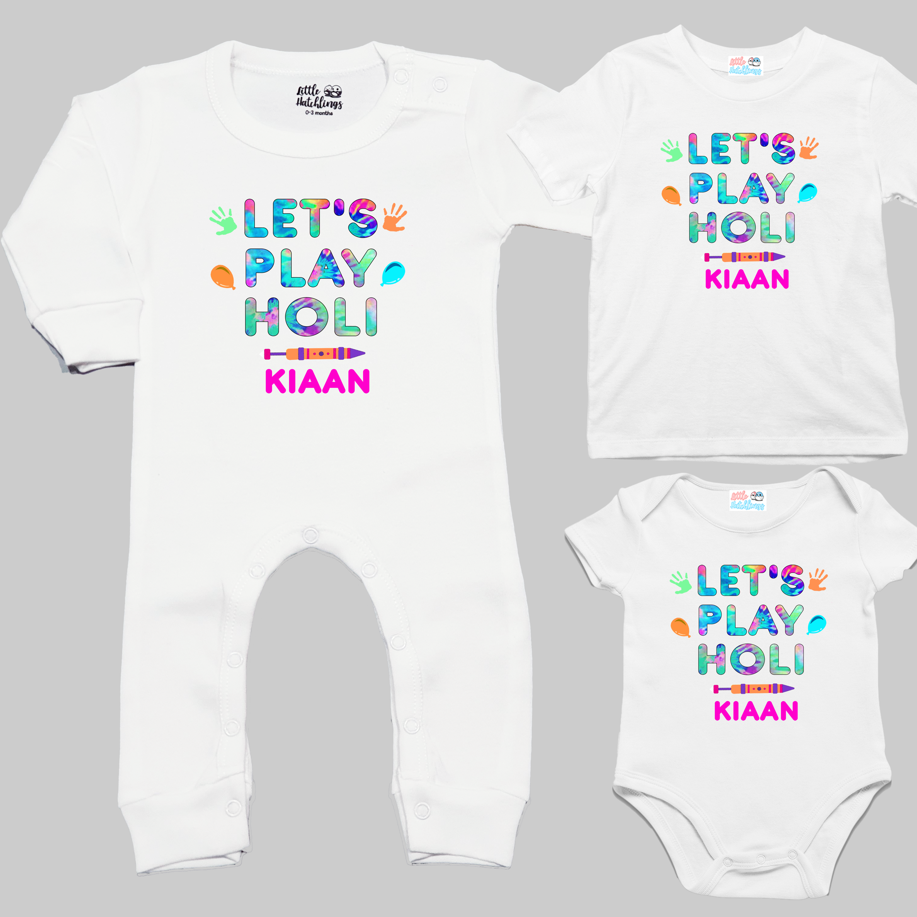 Let's Play Holi With White (Tie Dye) Onesie/ Full Romper / Tshirt