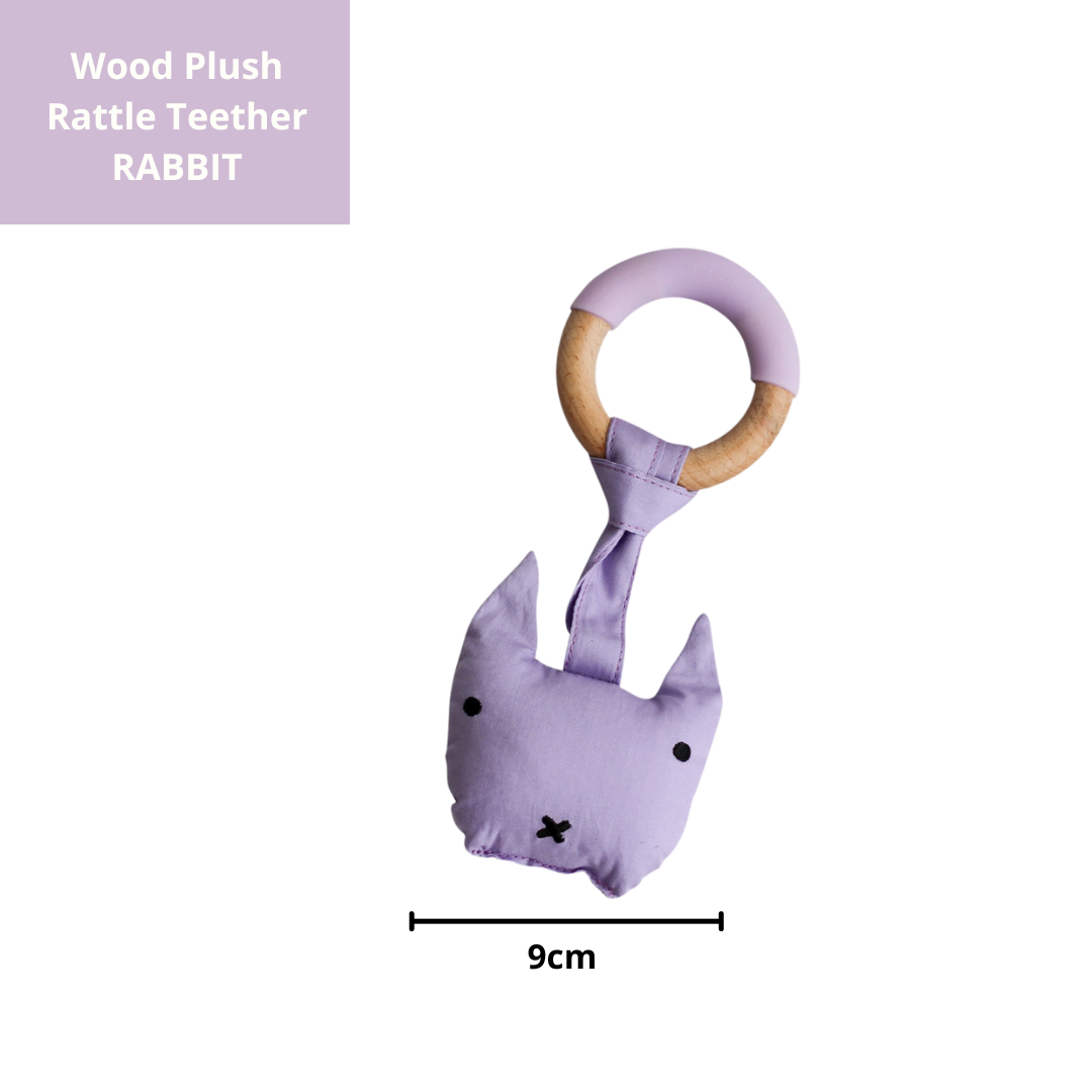 Wood Plush Rattle Teether Toy - Purple