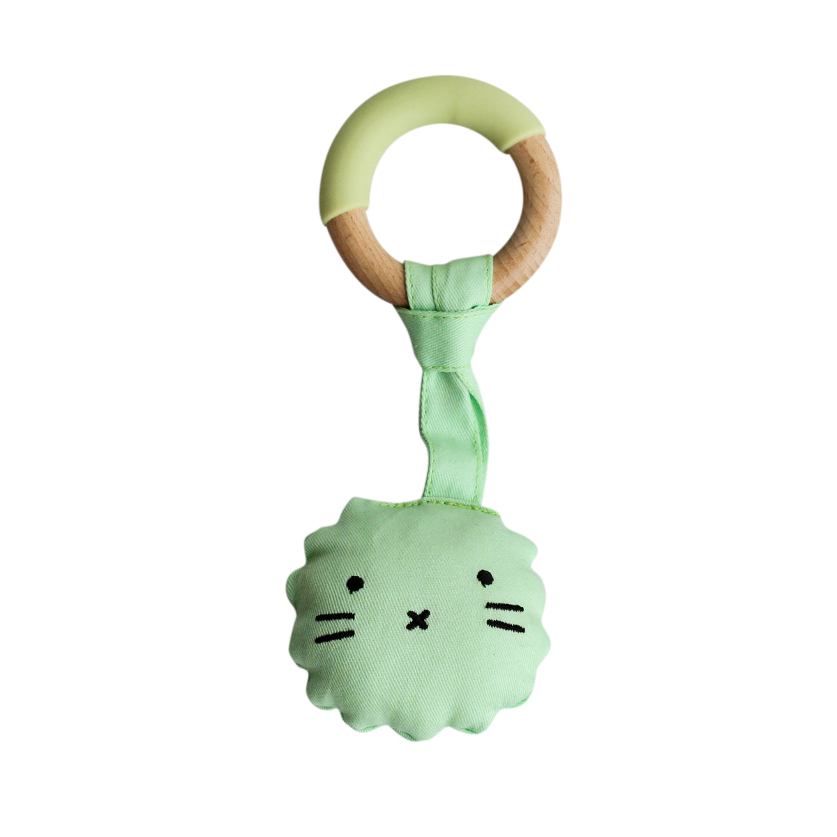 Wood Plush Rattle Teether Toy - Green