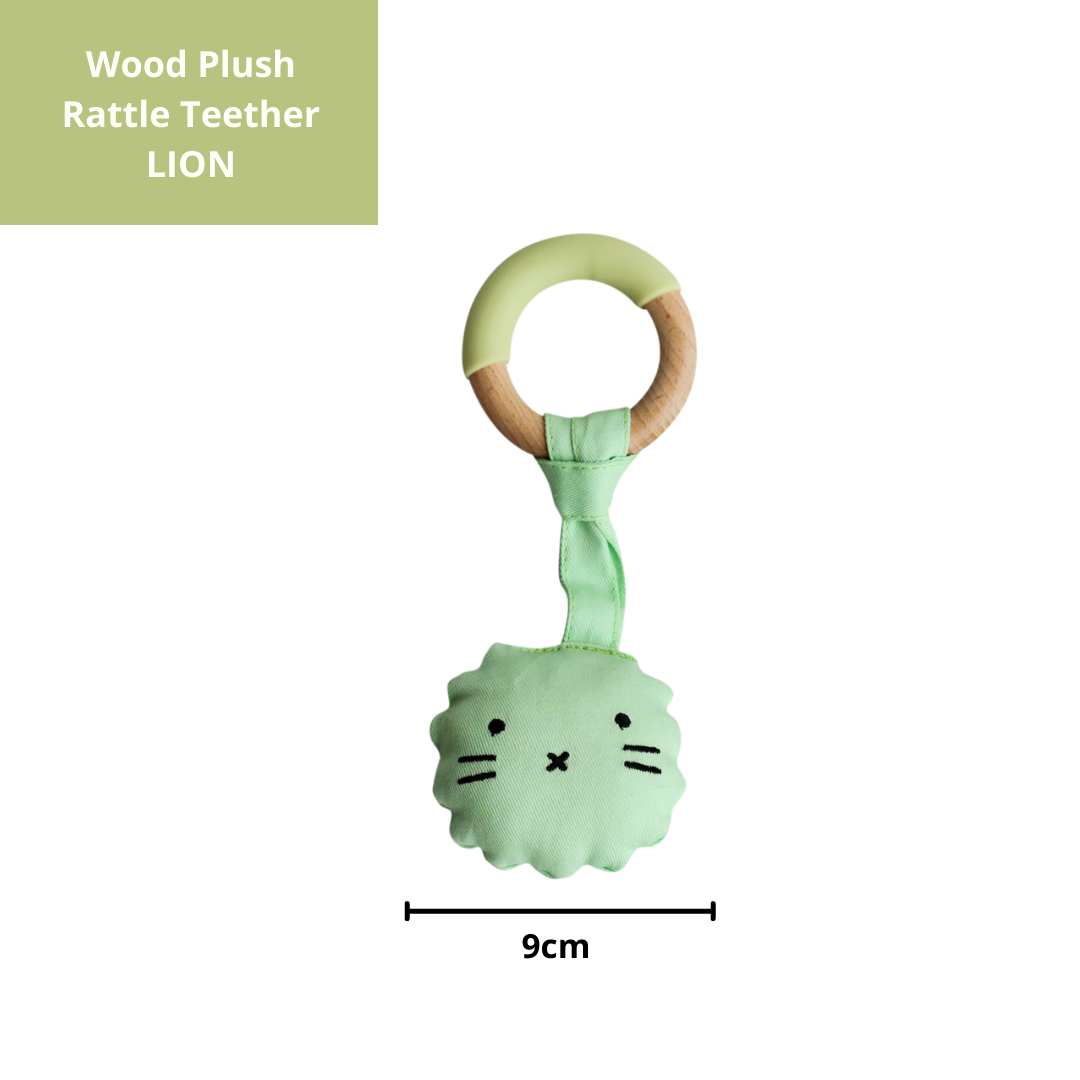 Wood Plush Rattle Teether Toy - Green