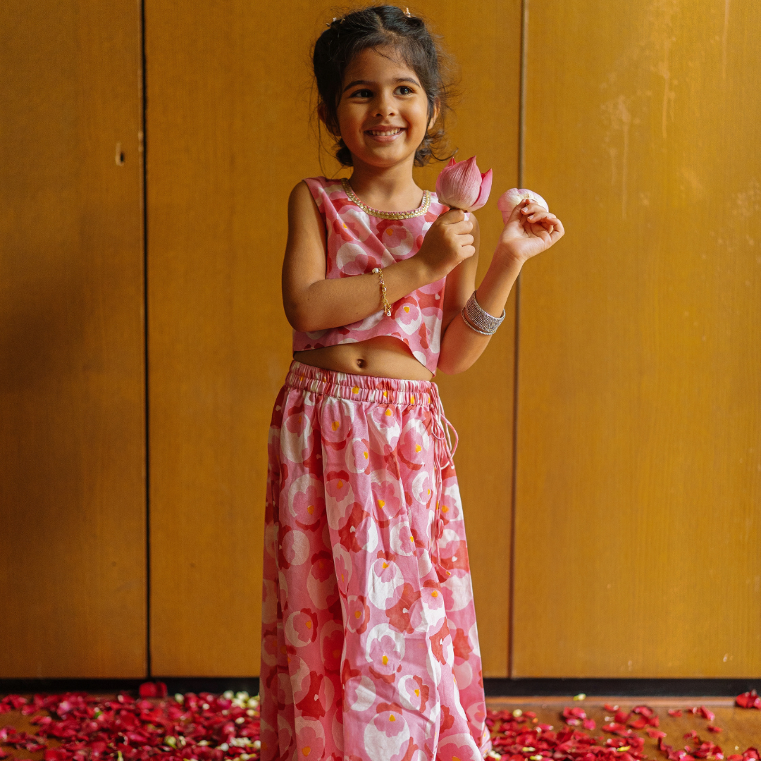 Chanderi Lehenga Set | Hand-Block Printed (Gota Work)