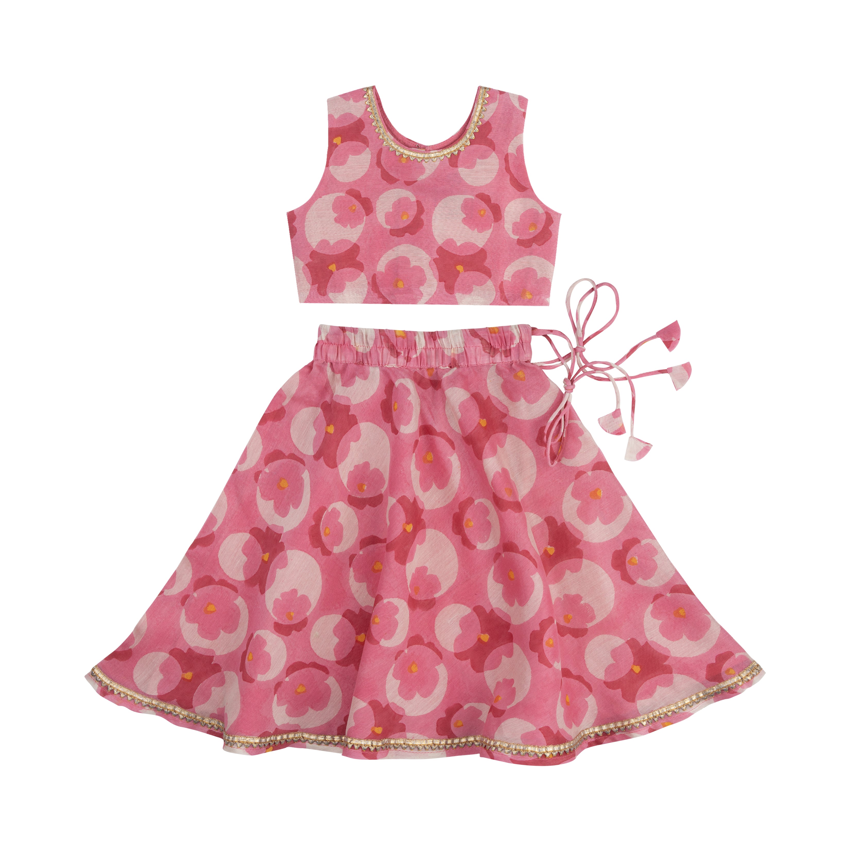 Chanderi Lehenga Set | Hand-Block Printed (Gota Work)