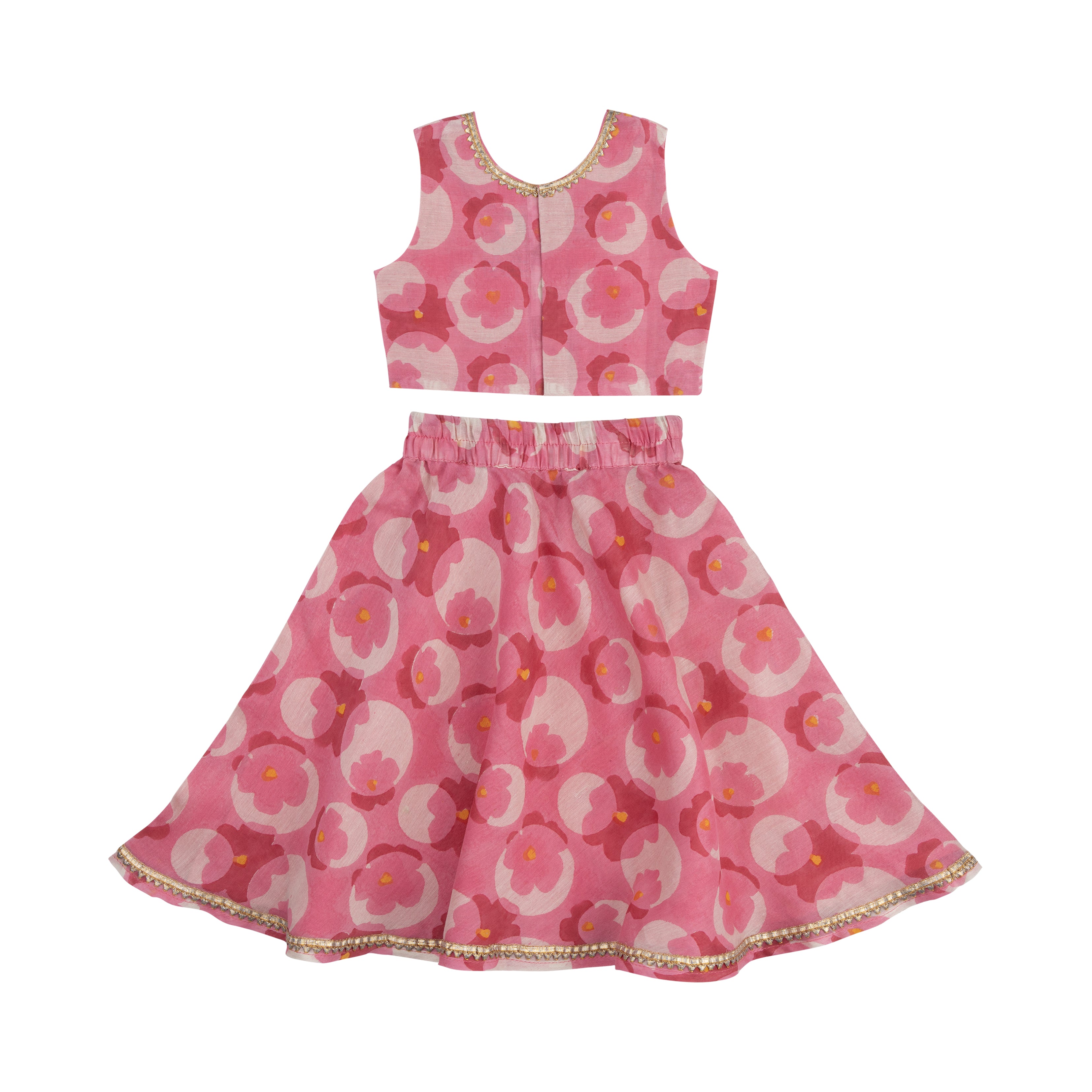 Chanderi Lehenga Set | Hand-Block Printed (Gota Work)